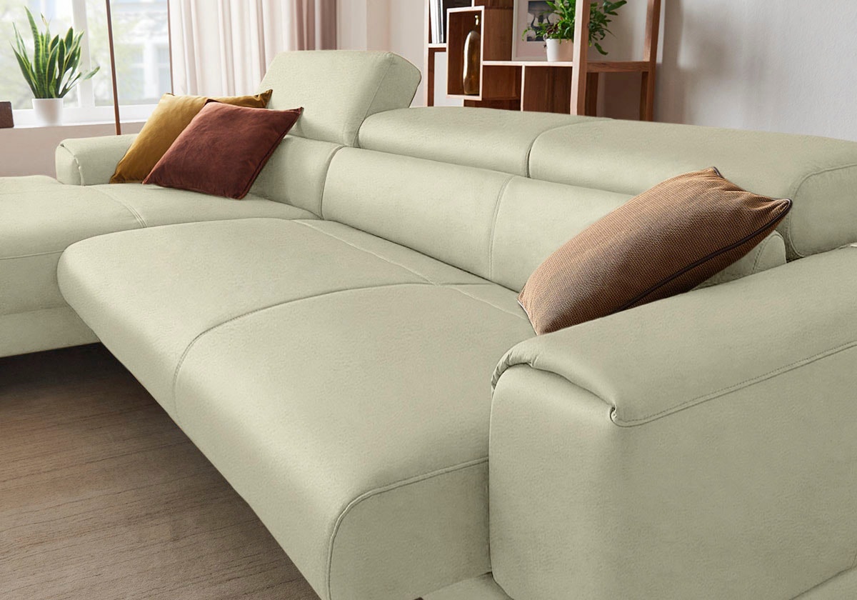 W.SCHILLIG Ecksofa »piedroo, Designsofa mit tollem Sitzkomfort, bequem und elegant, L-Form«, Kopfteilverstellung, wahlweise mit Sitztiefenverstellung, Breite 343cm