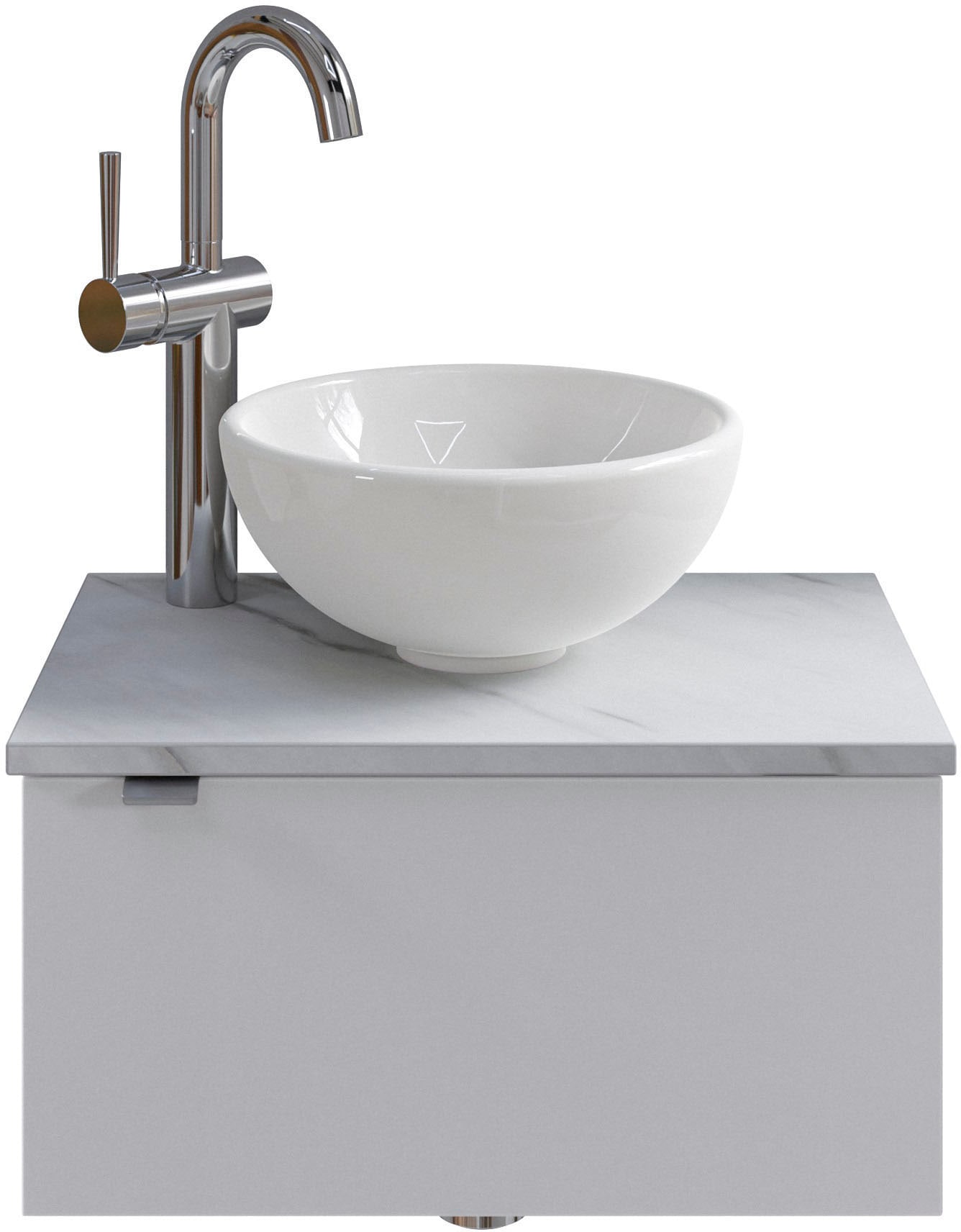 Saphir Waschtisch "Serie 6915 Waschschale mit Unterschrank für Gästebad, Gäste WC", 51 cm breit, 1 Tür, Waschtischplatte