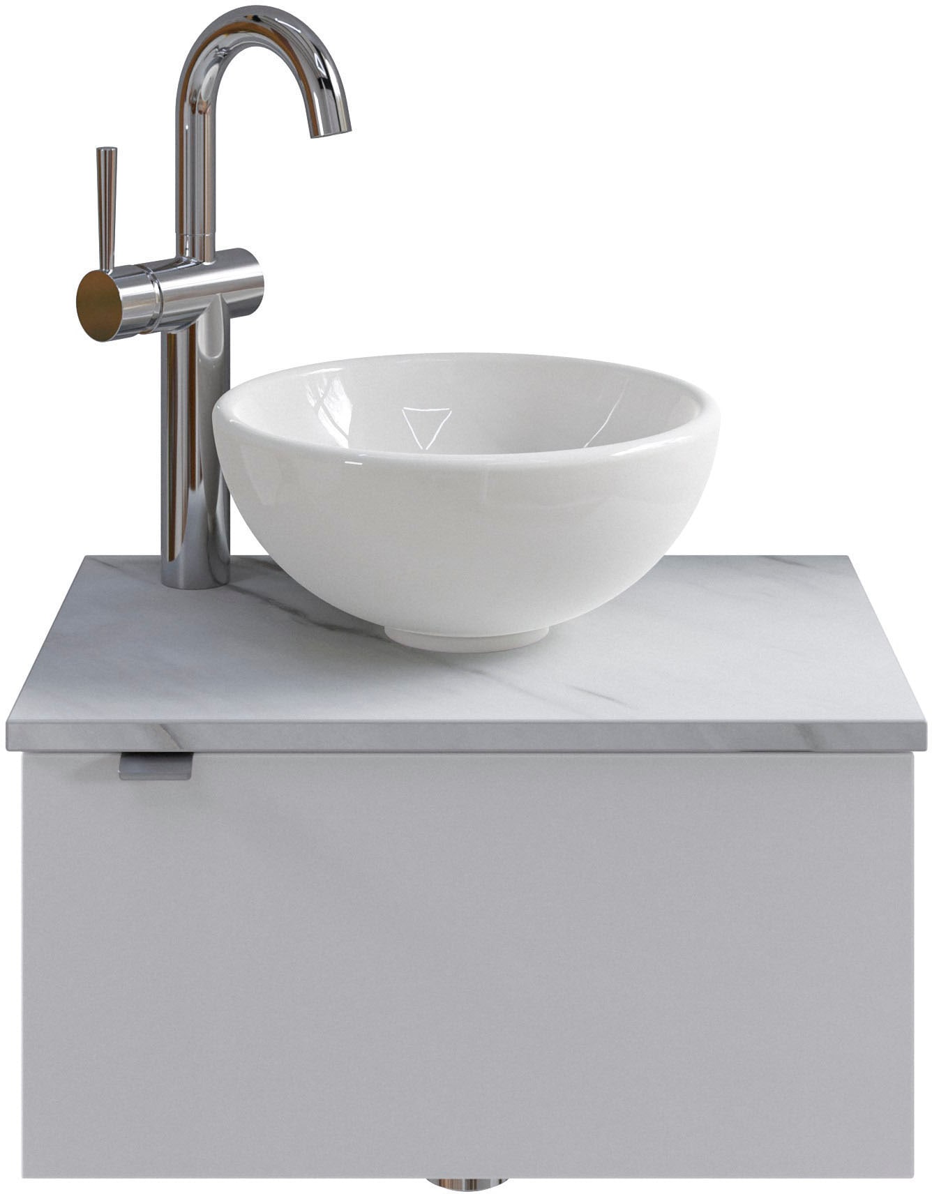 Saphir Waschtisch "Serie 6915 Waschschale mit Unterschrank für Gästebad, Gäste WC" Keramik-Aufsatzbecken, Waschtischplatte, Waschtischunterschrank, 3 Stk. tlg. 51 cm breit, 1 Tür, Waschtischplatte, kleine Bäder, ohne Armatur