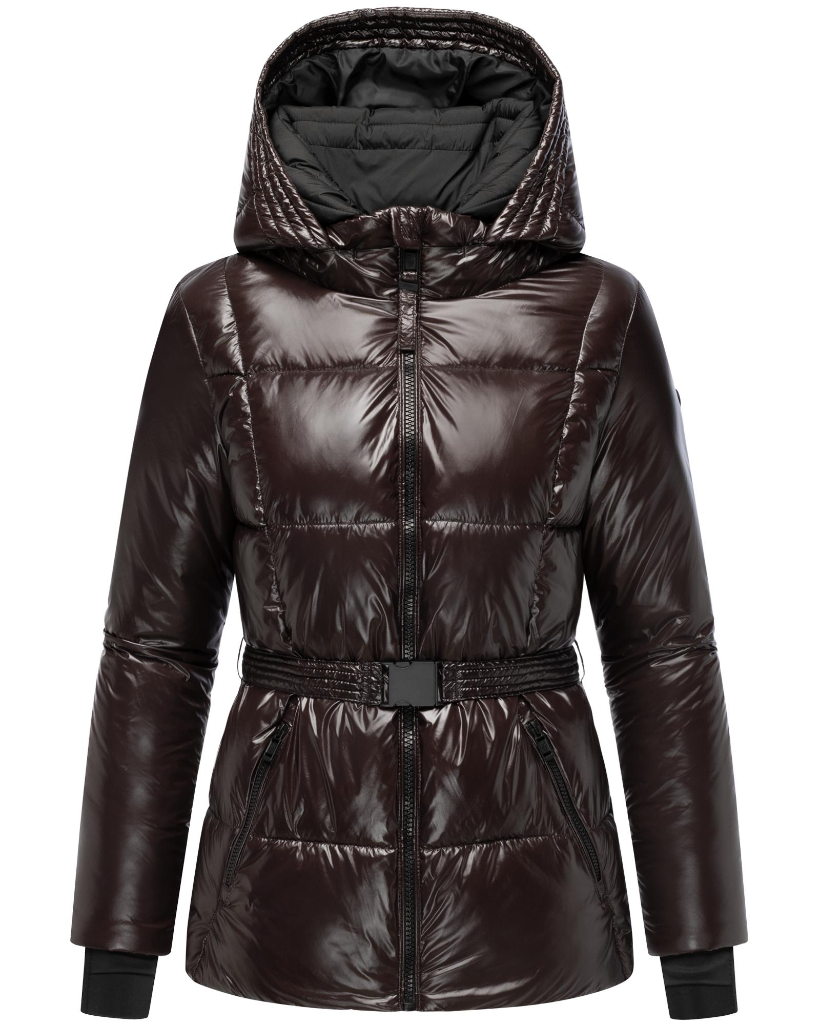 Navahoo Steppjacke "Eisglanz 14" mit Kapuze Glänzende Damen Winterjacke mit Taillengürtel