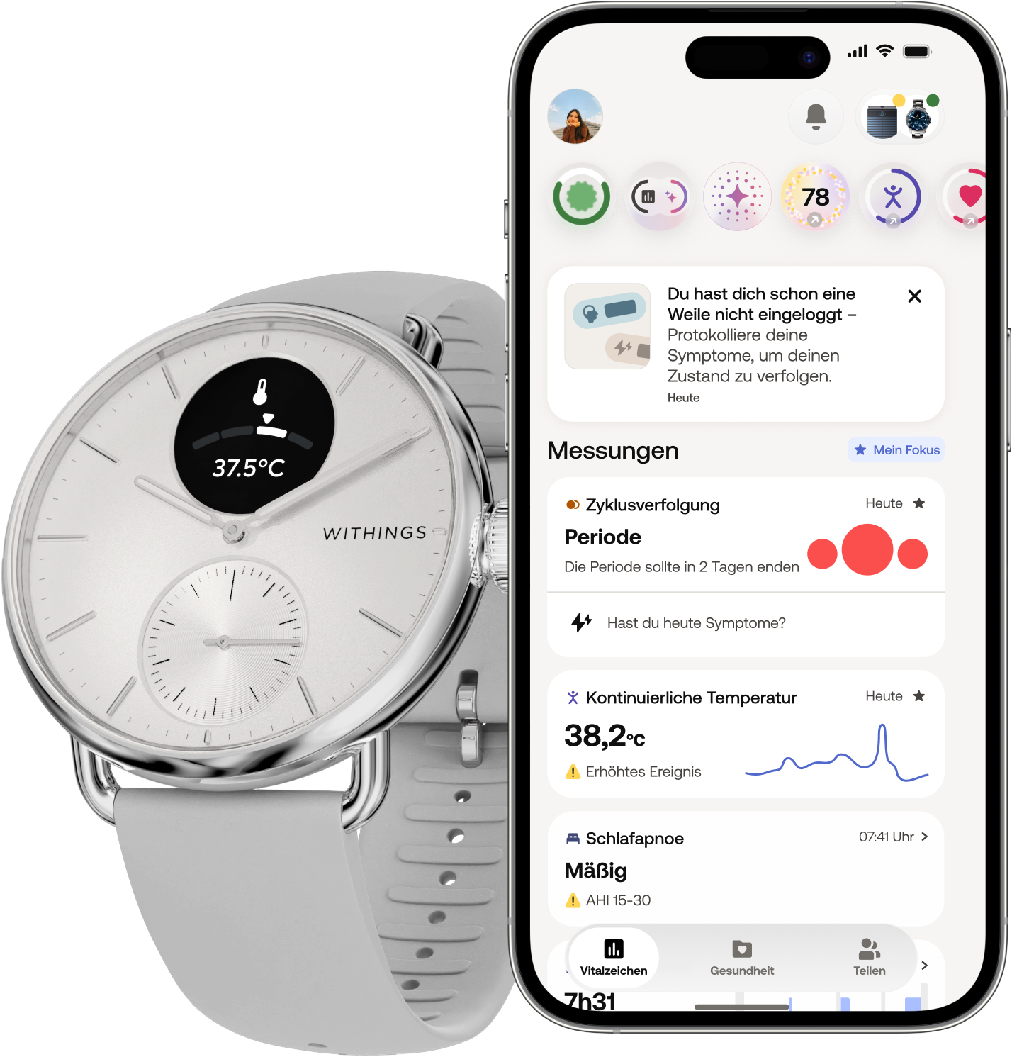 Withings Smartwatch »ScanWatch 2 38mm Rose Gold Blue« ( ) HealthSenseOS