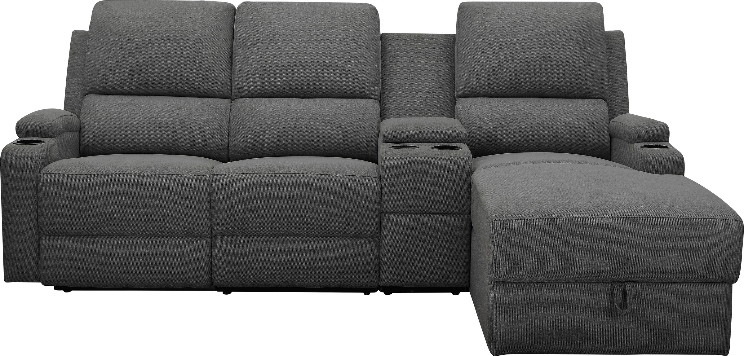 OTTO home Ecksofa "NAPORI Struktur, Multimediasofa, 3er Kinosessel XXL, L-Form" Kinosofa, manuelle o. elektr. Relaxfunktion, Staufach, Getränkehalter