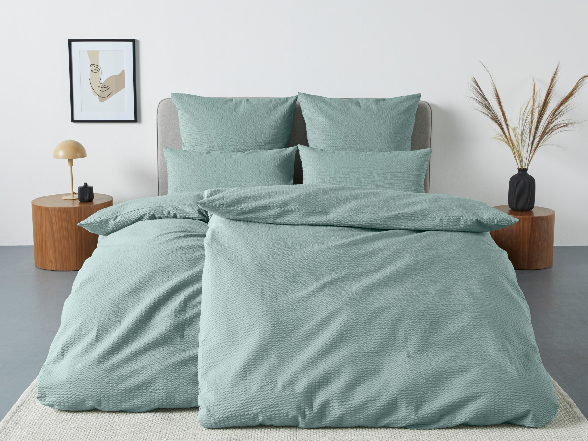 OTTO home Bettwäsche "Sari2 in Seersucker Qualität ideal für Sommer, Baumwolle" 2 uni Bettwäsche mit Reißverschluss in Gr. 135x200 oder 155x220 cm