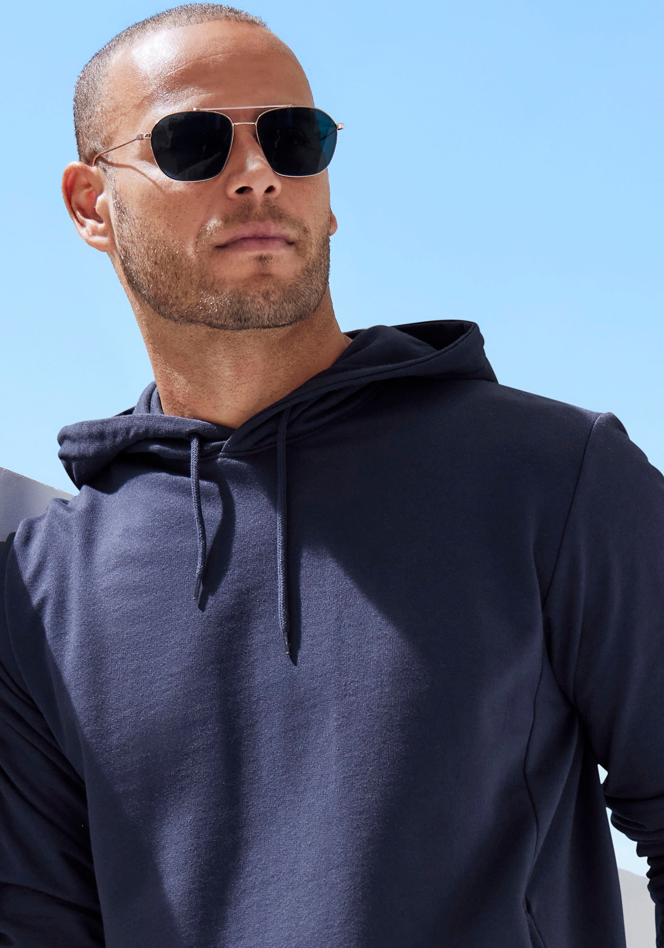 John Devin Hoodie, Langarm, Sweatshirt mit Rundhals und Kapuze, Baumwollmischung