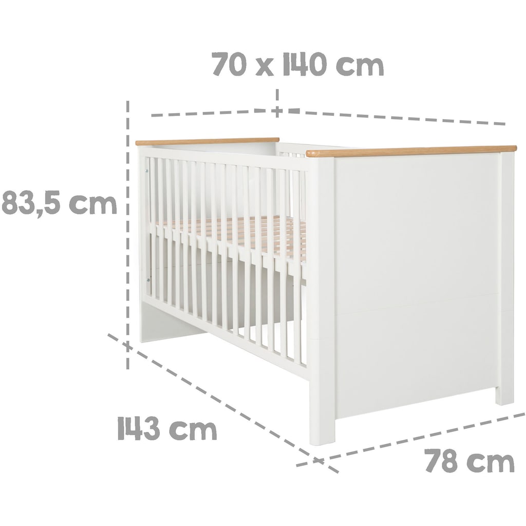 roba® Babyzimmer-Komplettset »Ava«, (Set, 3 St., Kinderbett, Wickelkommode, Kleiderschrank), mit Kinderbett, Wickelkommode und Kleiderschrank; Made in Europe