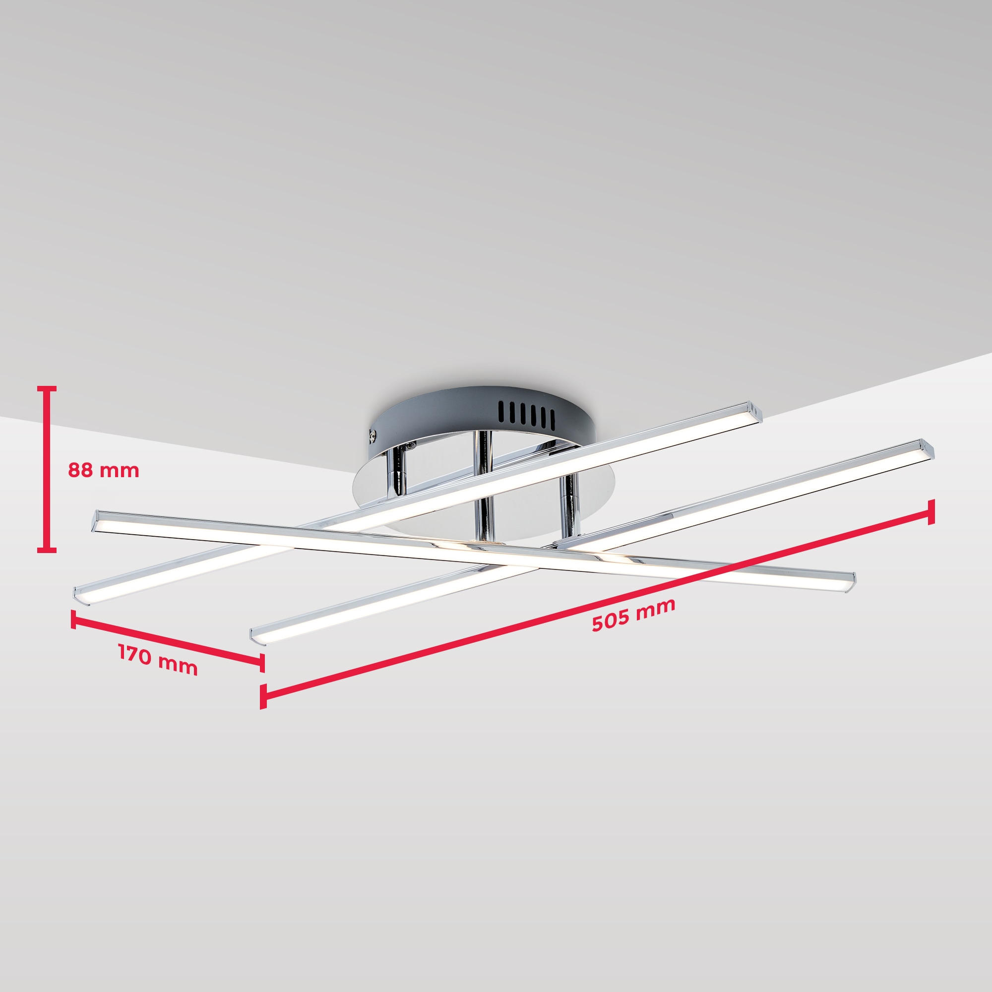 B.K.Licht LED Deckenleuchte, 1 flammig, Leuchtmittel LED-Board | LED fest integriert, LED Design Decken-Lampe modern Wohnzimmer chrom inkl. 12,5W 1150lm