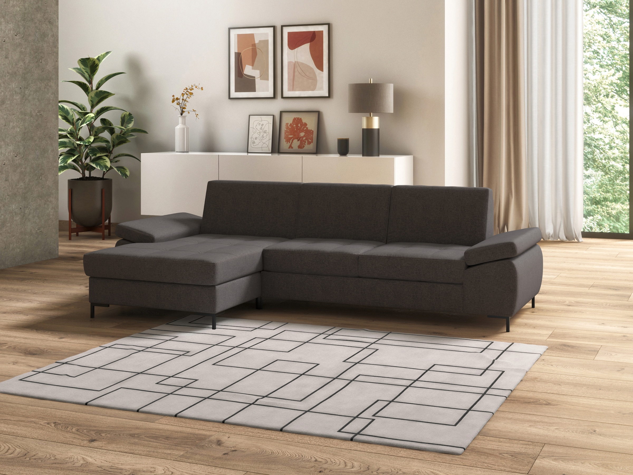 DOMO collection Ecksofa "Capelo, komfortabel, klare Linien zeichnen dieses Design aus, L-Form" mit Armteilverstellung, wahlweise mit Bettfunktion, Federkern