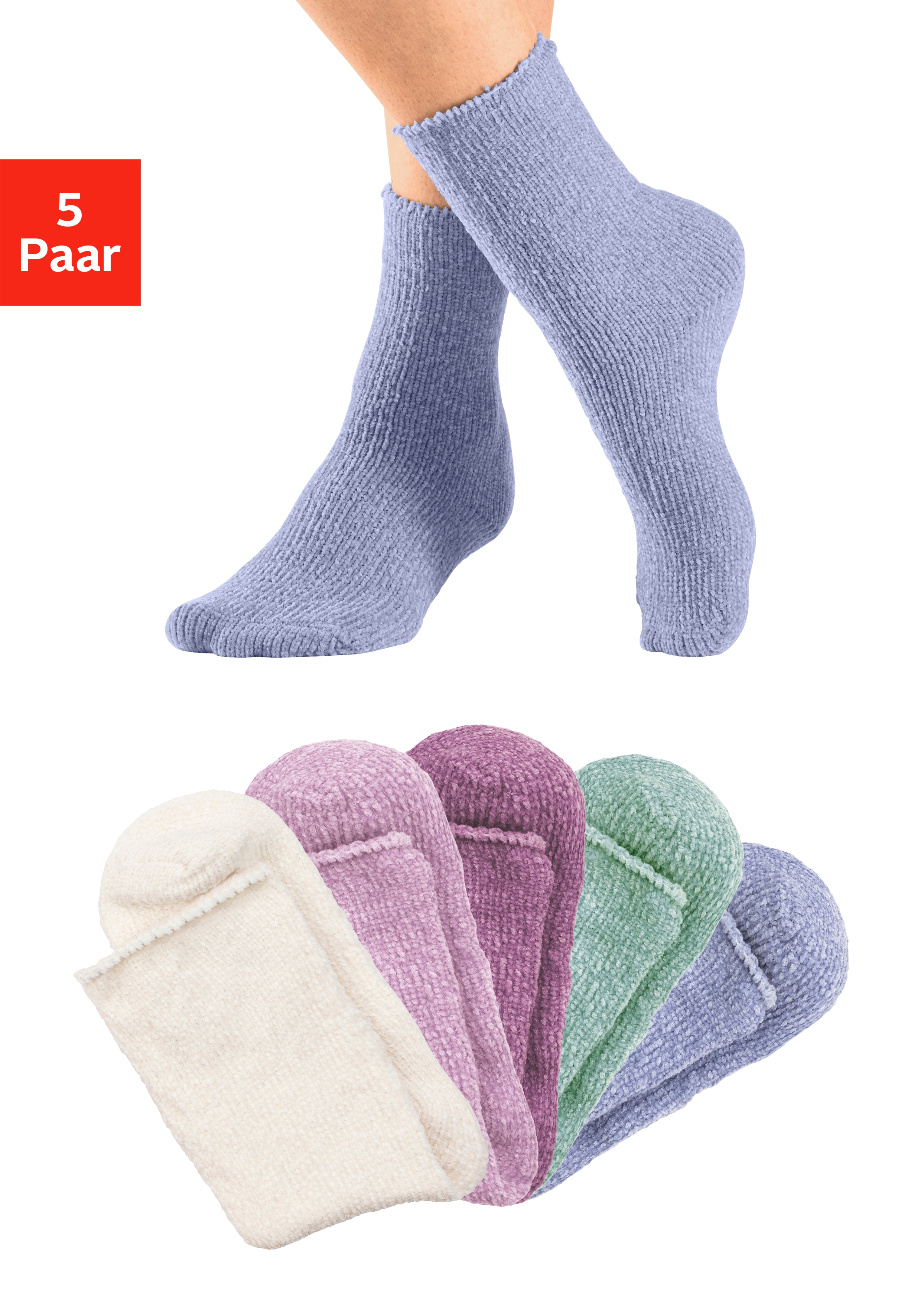 Lavana Kuschelsocken "Damensocken Flauschige kuschelige warme Plüsch Socken" Packung, 5 Paar tlg. ideal als Bettsocken
