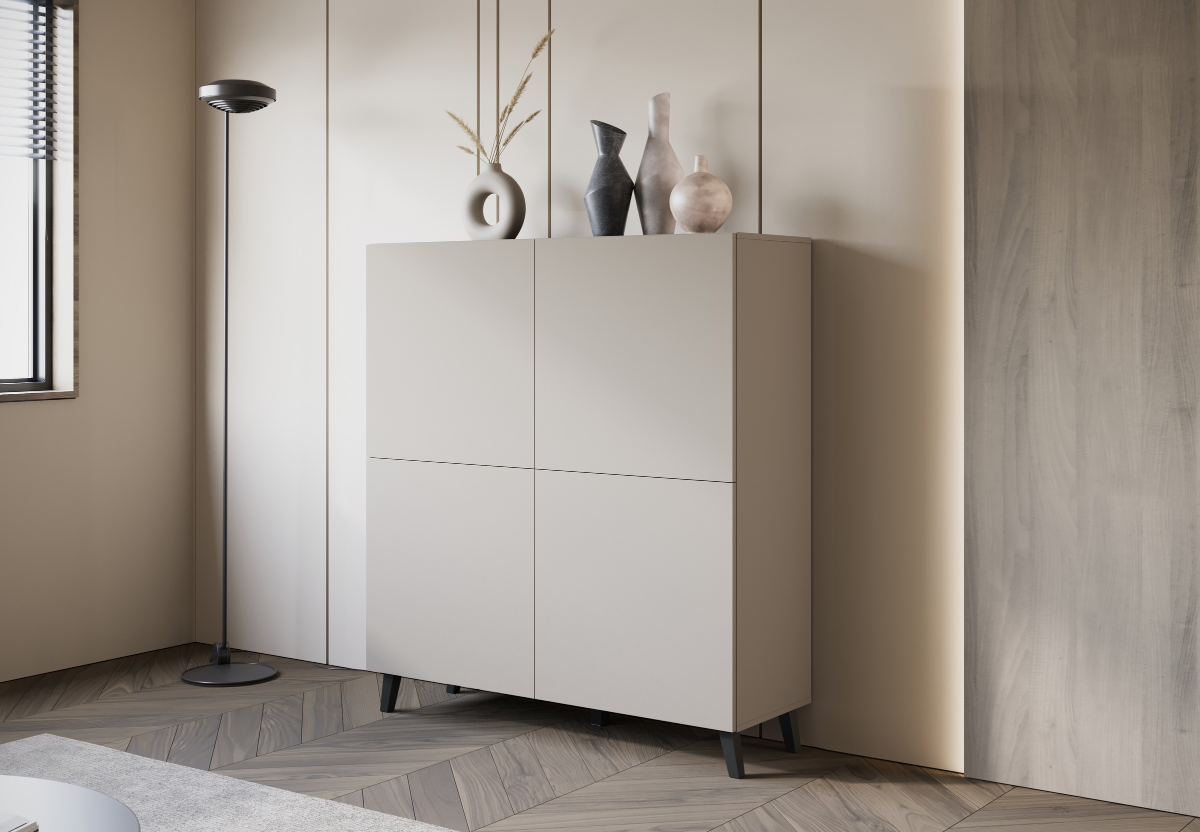Home affaire Highboard »HIGHBOARD PHUKET II, Stilvolle, grifflose Hochkommode, Breite 120cm« Mit 4 Türen und 8 Fächern und höhenverstellbaren Einlegeböden