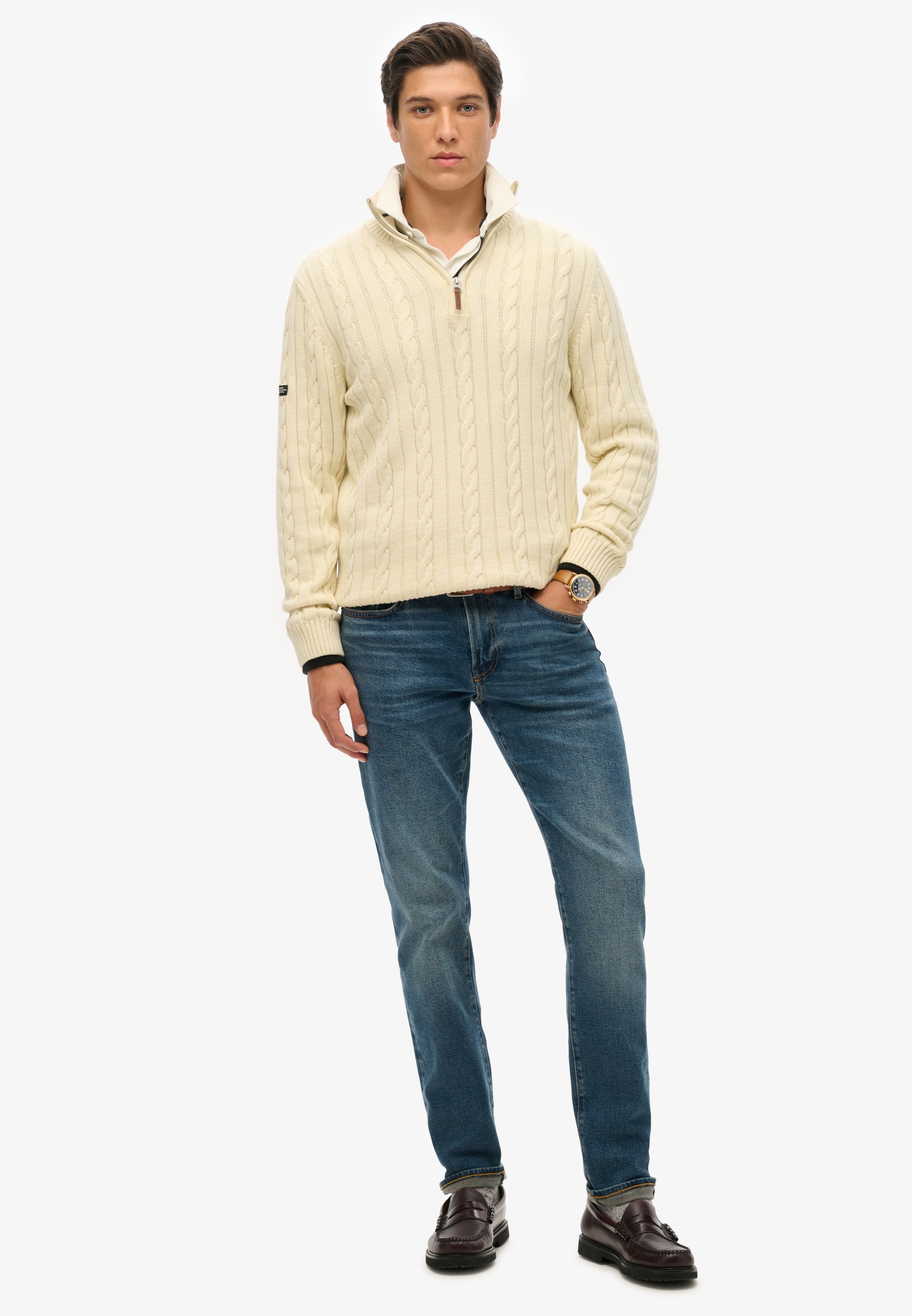 Superdry Troyer »PREPPY COTTON CABLE HALF ZIP« Baumwolle, slim fit