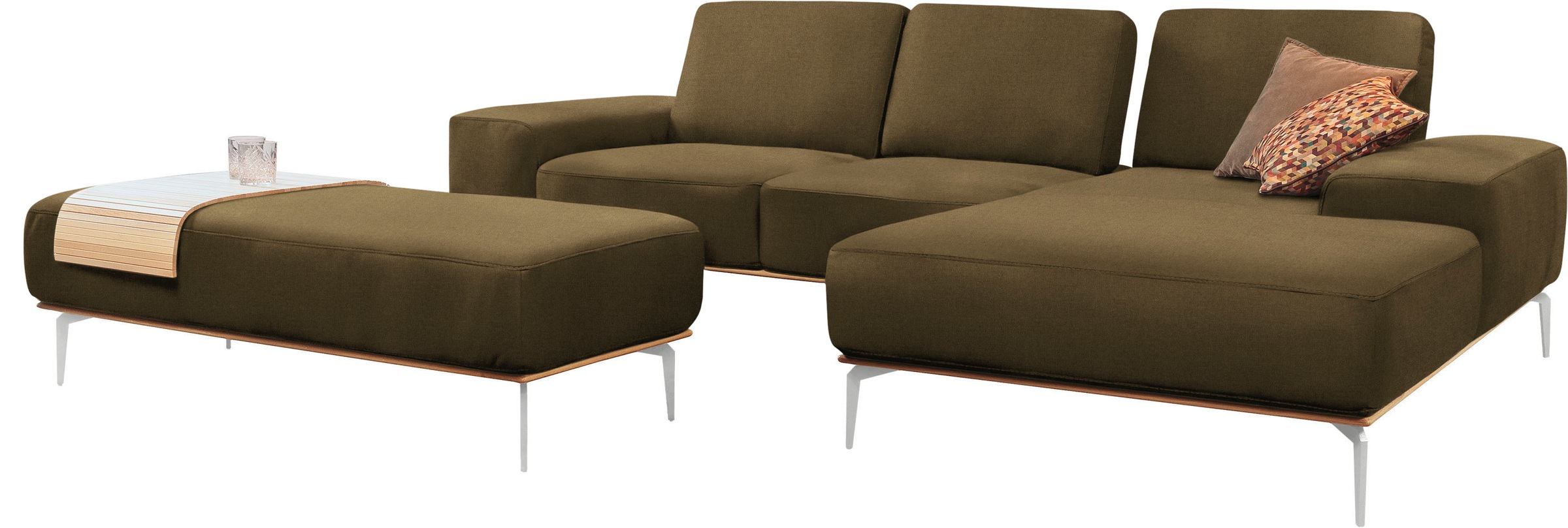 W.SCHILLIG Ecksofa »run«, mit elegantem Holzsockel, Füße in Chrom glänzend, Breite 279 cm