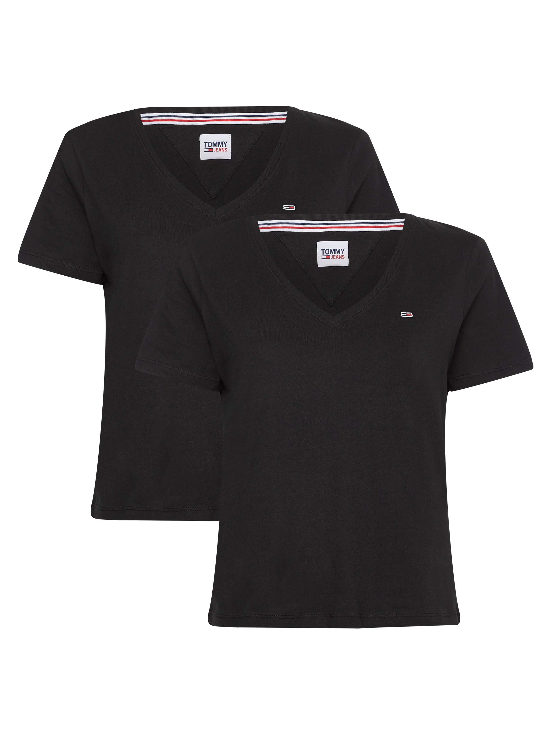 Tommy Jeans V-Shirt "TJW 2PACK SLIM SOFT V NECK TEE", in Basic Optik mit Tommy Jeans Markenlabel