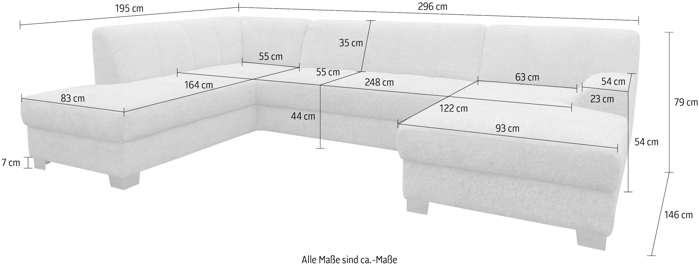 OTTO home Wohnlandschaft »Lolland BxT: 296x195 cm, modern, mit Steppungen, mittel-fester Sitz« U-Form, aus pflegeleichtem, weichem Luxus-Microfaser