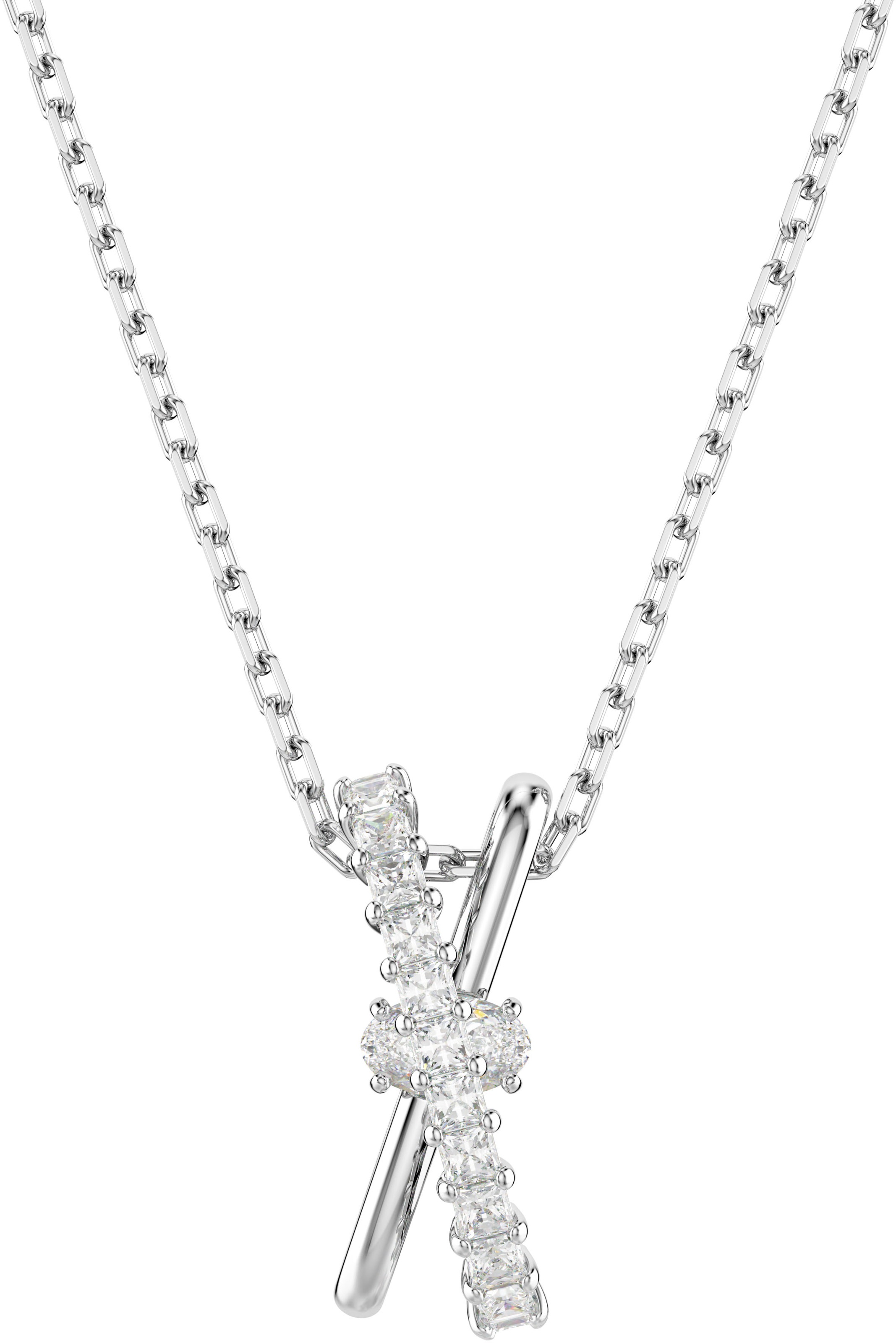 Kette mit Anhänger SWAROVSKI "Schmuck Geschenk Halskette Hyperbola Twist", silber (metallfarben, kristallweiß), Halsketten, Damen, Metall, L: 45, mit Swarovski Zirkonia (synth.) 6