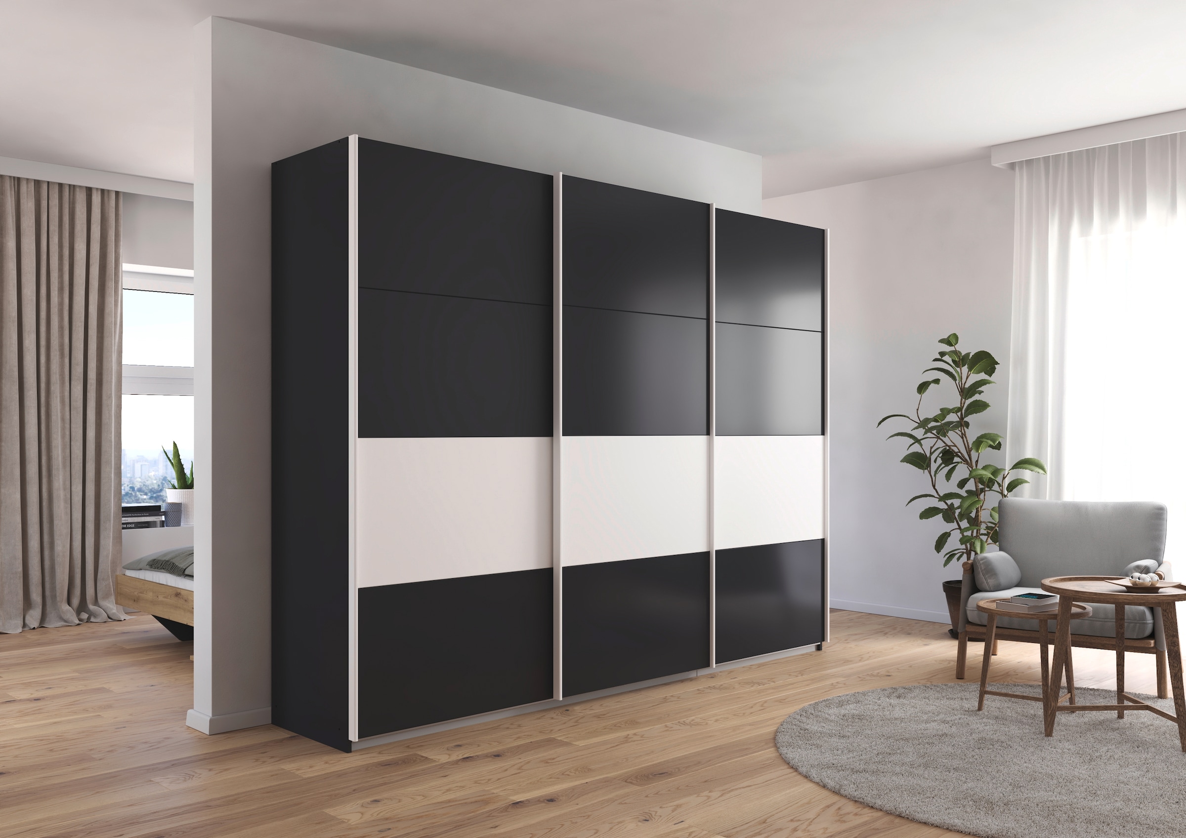rauch Schwebetürenschrank »Schwebetürenschrank Kleiderschrank Schrank Garderobe CORTONA«, inkl. Inneneinteilung, 2 Stoffboxen und zusätzlichen Einlegeböden