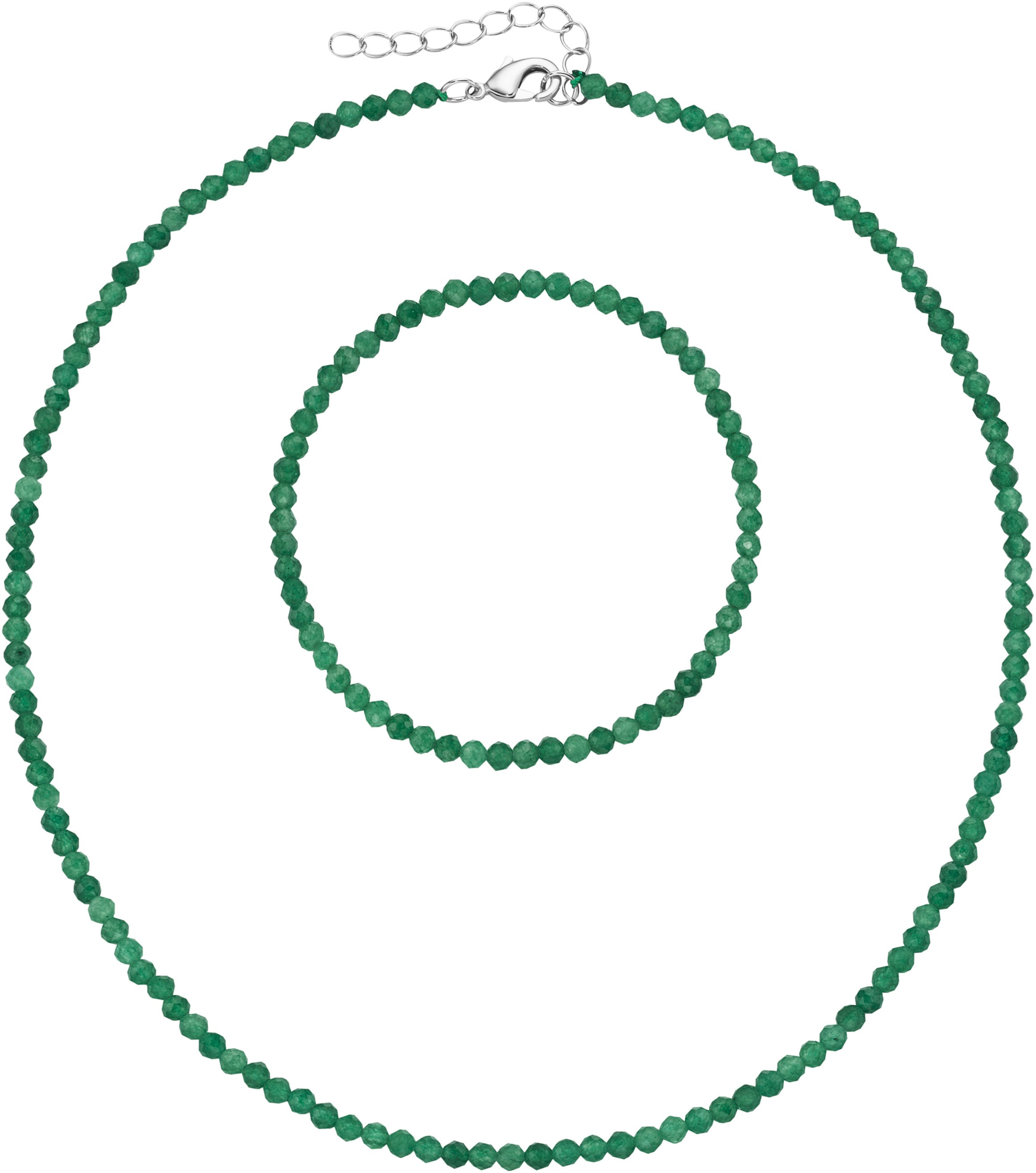 Ketten und Armband Set FIRETTI "Multipack Schmuck Geschenk Armkette Halskette", bunt (silberfarben, grün, grün), Schmuck_Sets, Damen, Elasthan, Messing, Polyester, facettierte Edelsteine