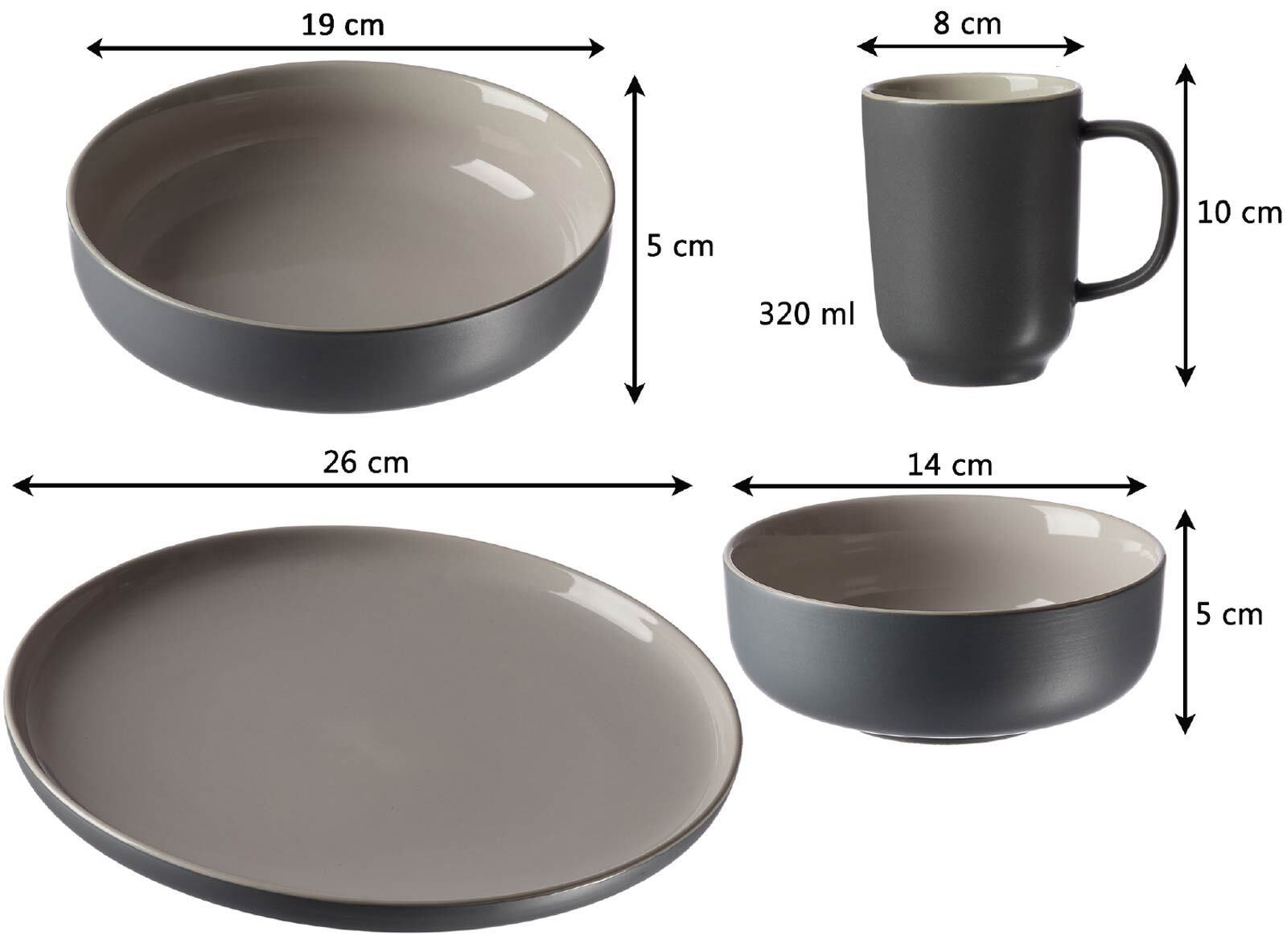 Ritzenhoff & Breker Geschirr-Set »XXL Kombiservice Jasper 32er Set schwarz-grau« Spülmaschinengeeignet