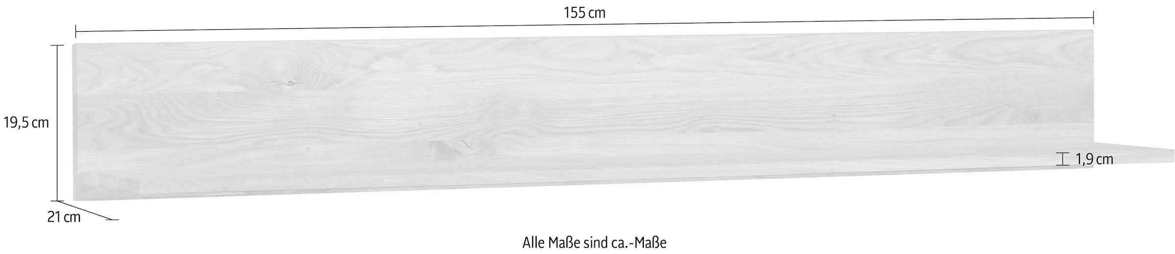 Home affaire Wandregal »SINA B/T/H: 155/21/19,5cm, Massivholz, Platz für Deko & Bücher« Stabile Ausführung, 1 Ablageboden, Wohnzimmer, Schlafzimmer, Regal