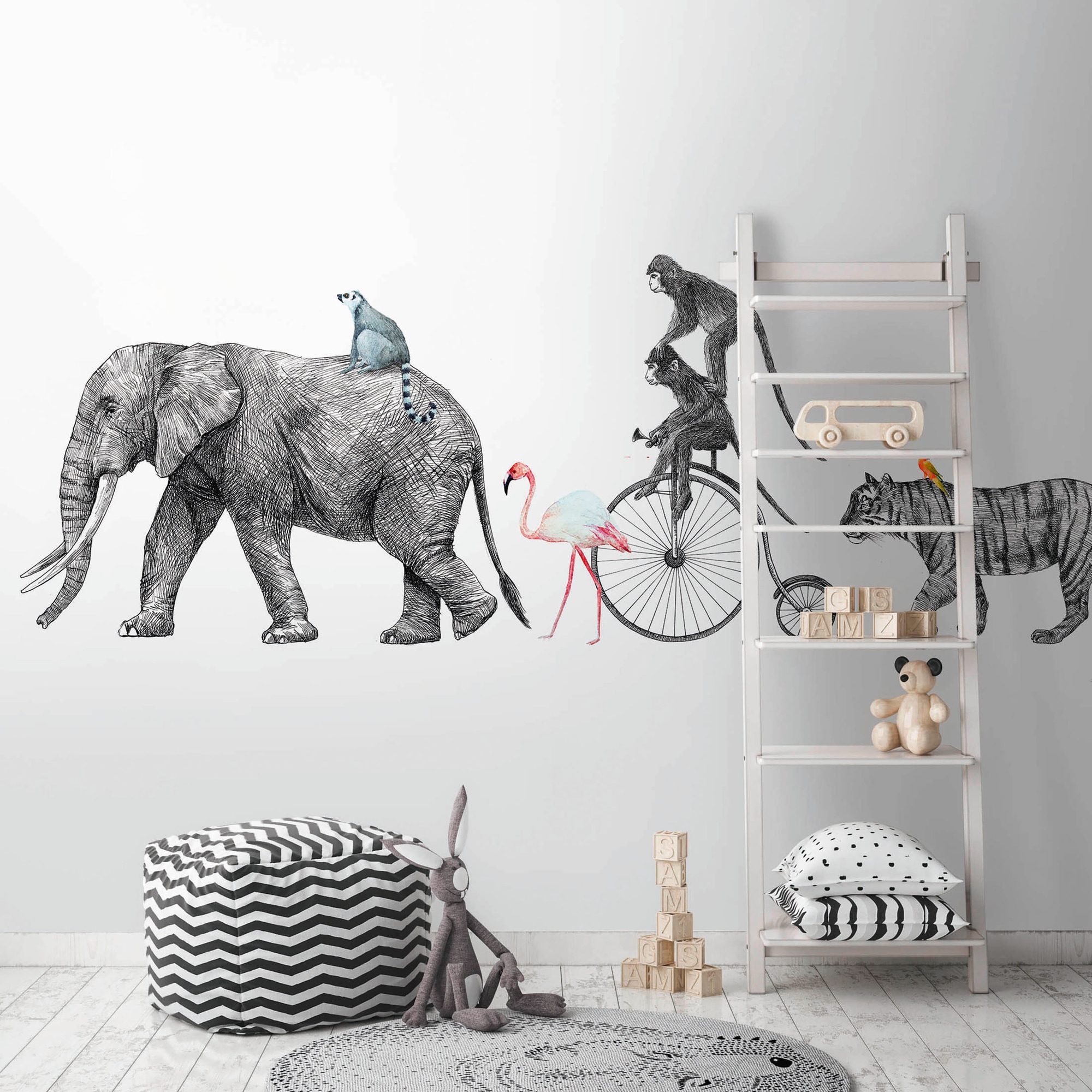 A.S. Création Vliestapete "Fototapete Tiere auf Reise Schwarz Weiß Fahrrad" matt strukturiert