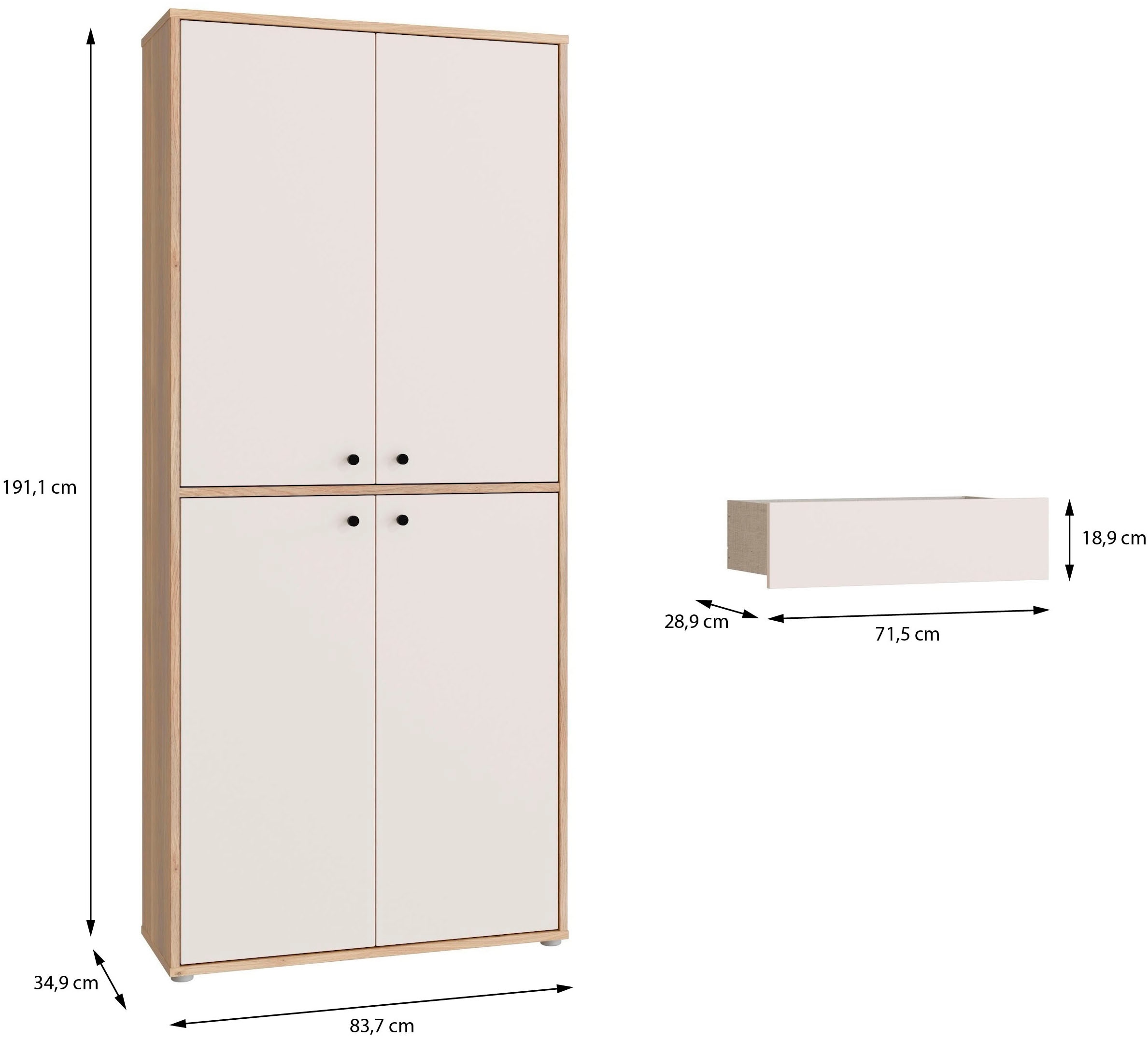 FORTE Schuhschrank Metallgriffe Schwarz, Soft Close, Vollauszug
