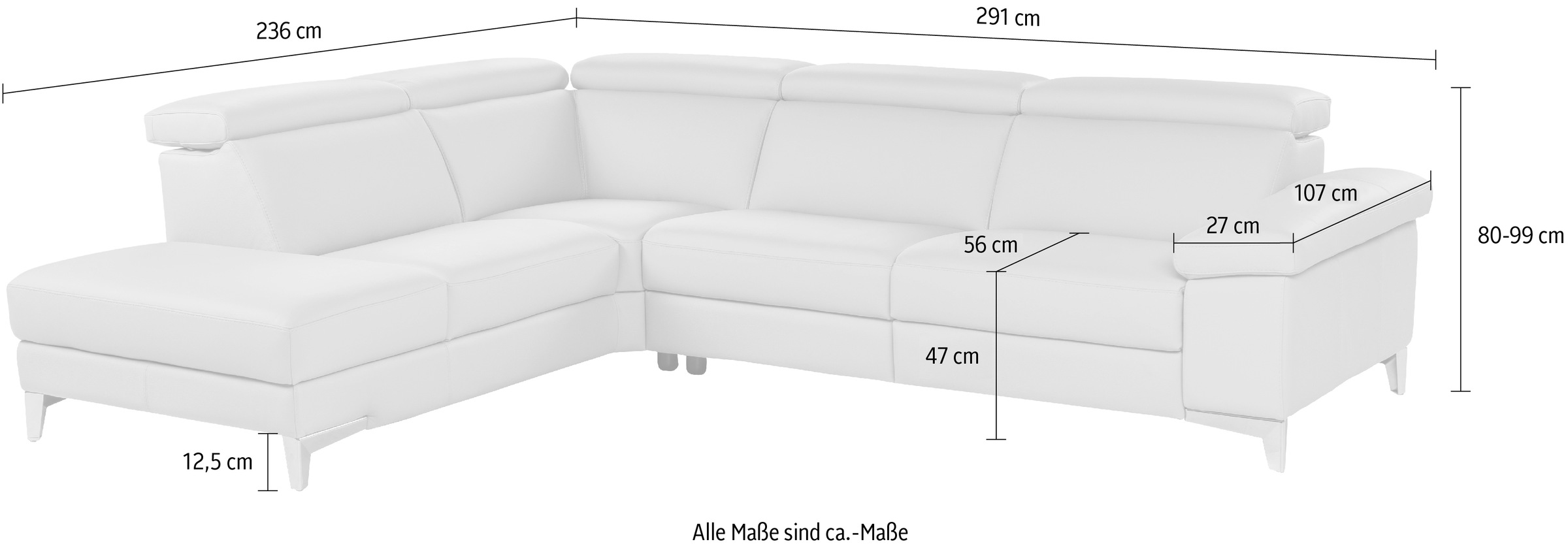 CALIA ITALIA Ecksofa »Nove, erstklassiger Sitzkomfort, mit tollen Komfortfunktionen, L-Form«, mit Kopf- und elektrischer Relaxfunktion, in Leder