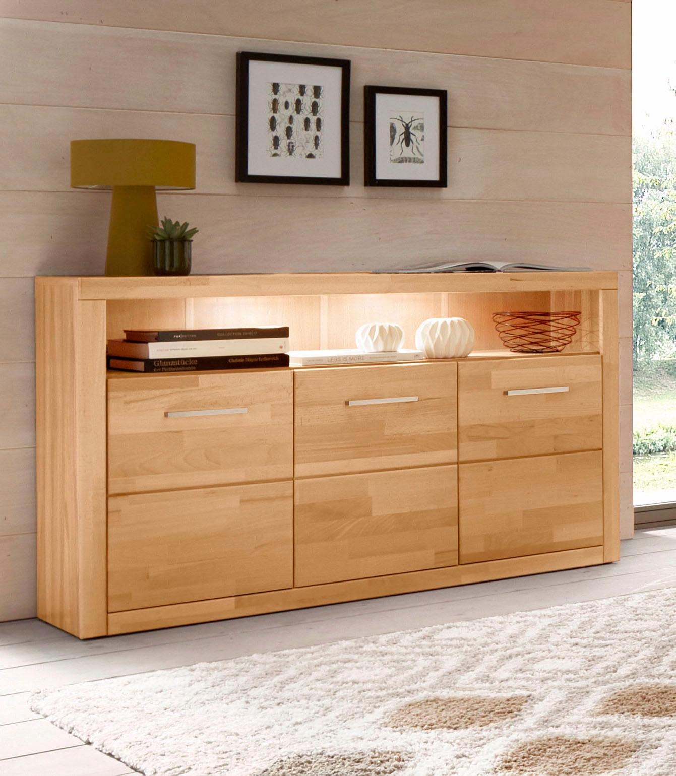 Home affaire Sideboard "Ribe,130cm breit, Fronten Massivholz,7 Fächer", Hol günstig online kaufen