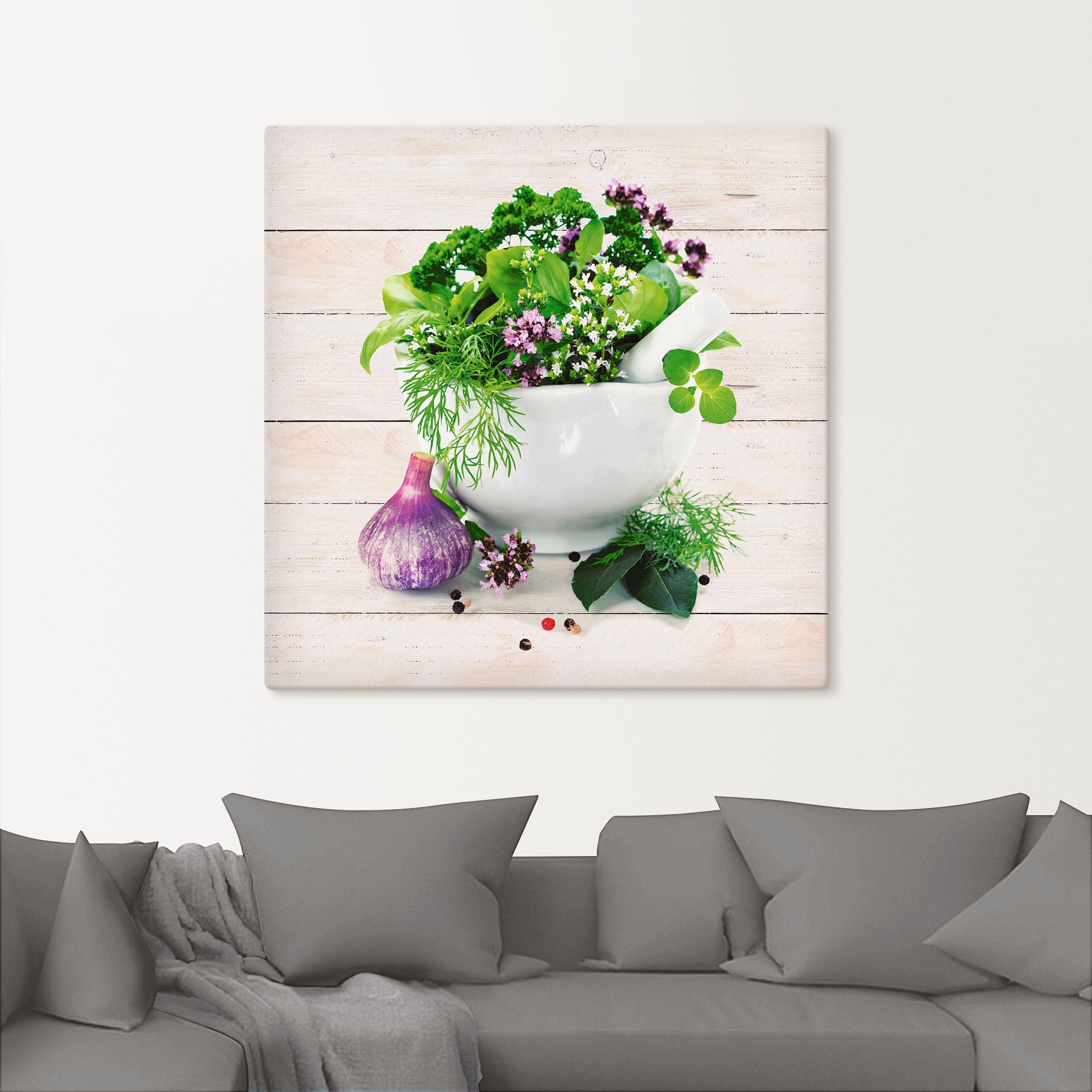 Artland Wandbild »Heilkräuter auf weißem Hintergrund Küche«, Arrangements, (1 St.), als Alubild, Outdoorbild, Leinwandbild, Poster, Wandaufkleber
