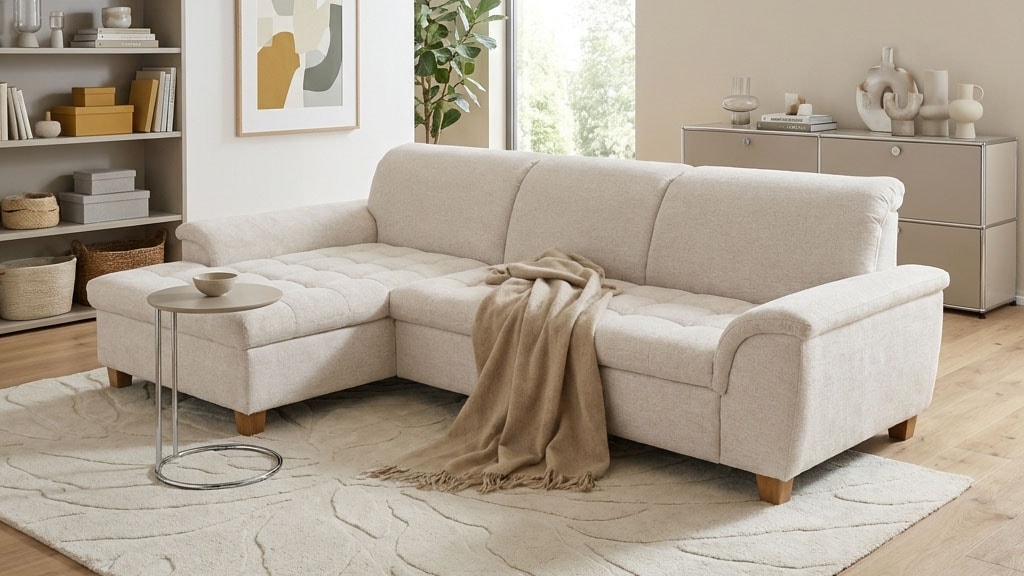 OTTO home "Eggery 279 x 170 cm, auch mit Schlaffunktion & Bettkasten, Holzfüße" Kopfteile verstellbar, L-Form, aus pflegeleichtem Luxus-Microfaser