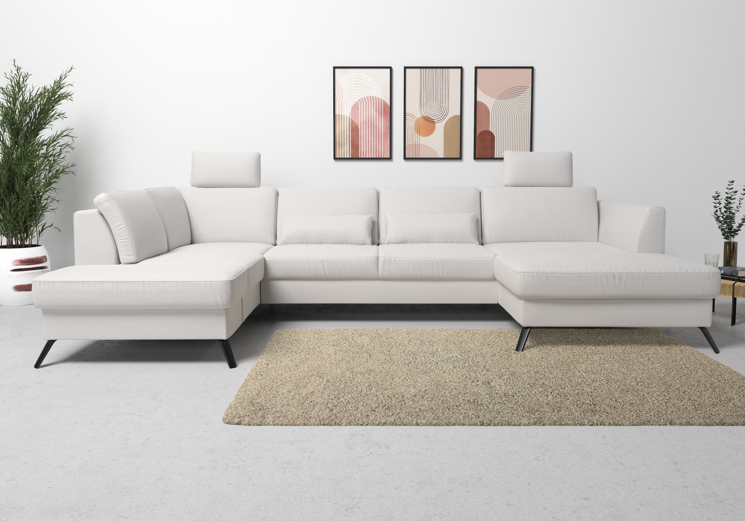 sit&more Wohnlandschaft »Olsen U-Form«, inklusive Sitztiefenverstellung, wahlweise mit Bettfunktion, 15cm hoch