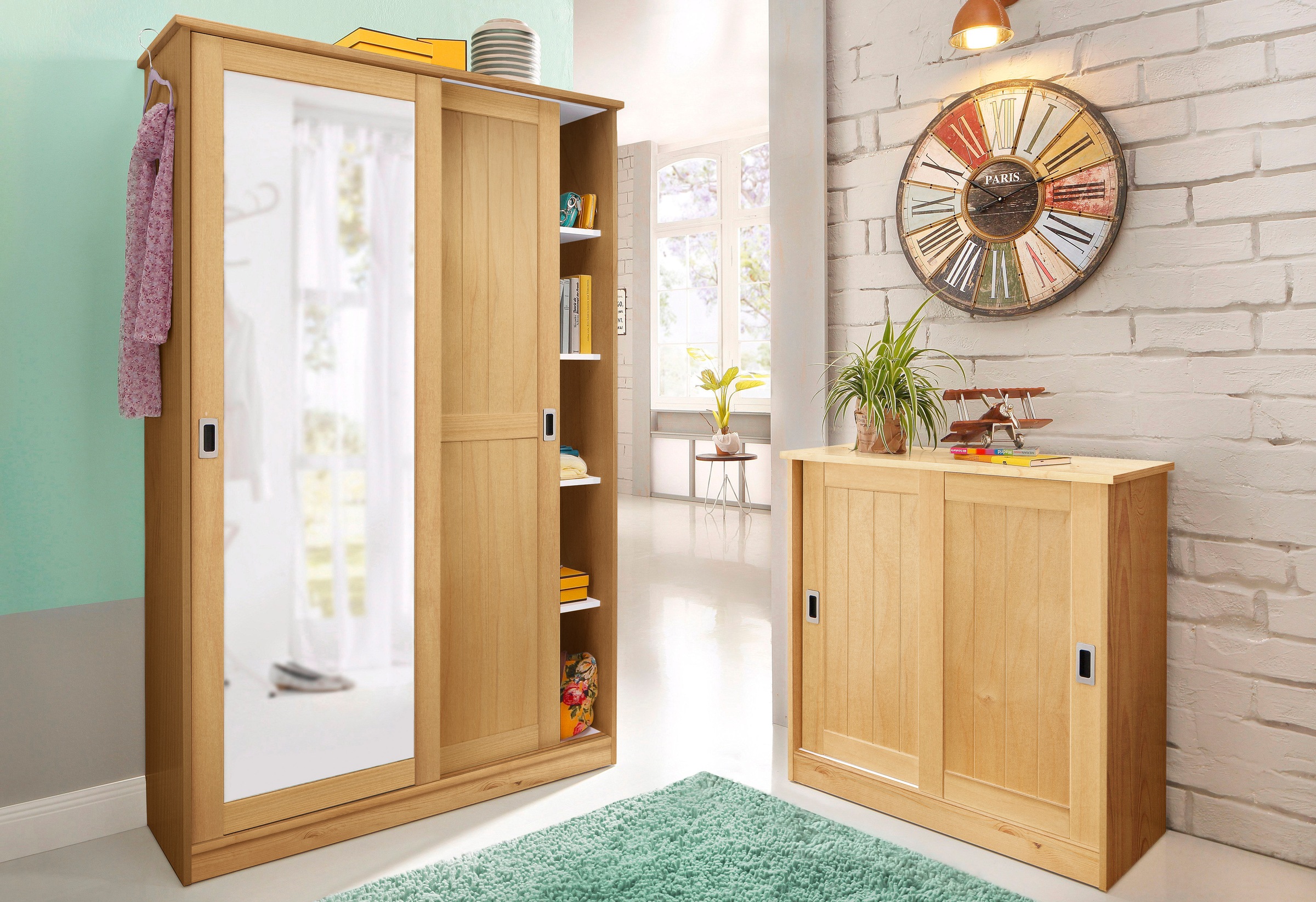 Home affaire Garderobenschrank "Nekso", mit Spiegel, Breite 114 cm, aus MDF oder Massivholz, FSC