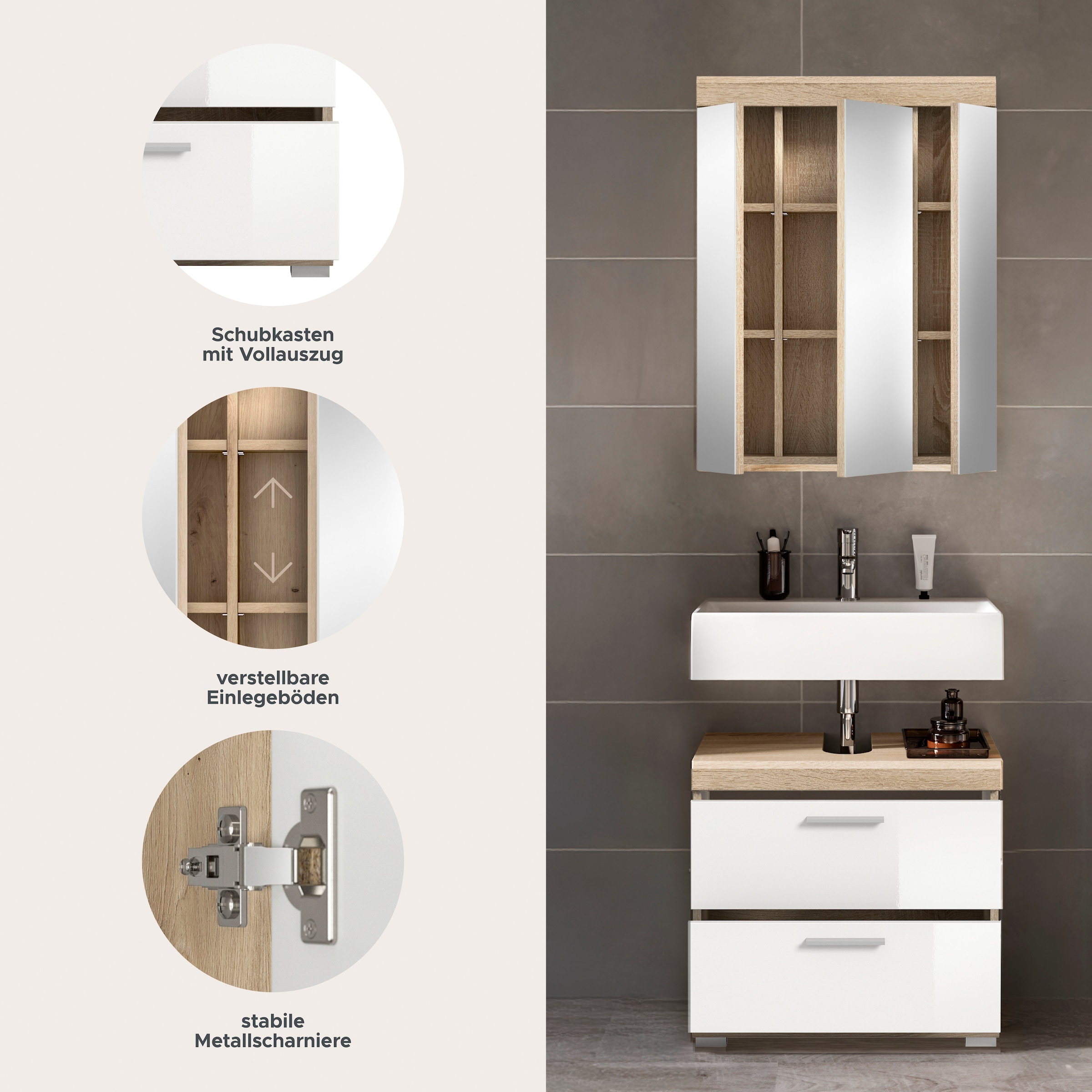welltime Badmöbel-Set »SIENA, 2 tlg., bestehend aus: Waschbeckenunterschrank, Spiegelschrank« Set, TOPSELLER!, 2 Stk. tlg.