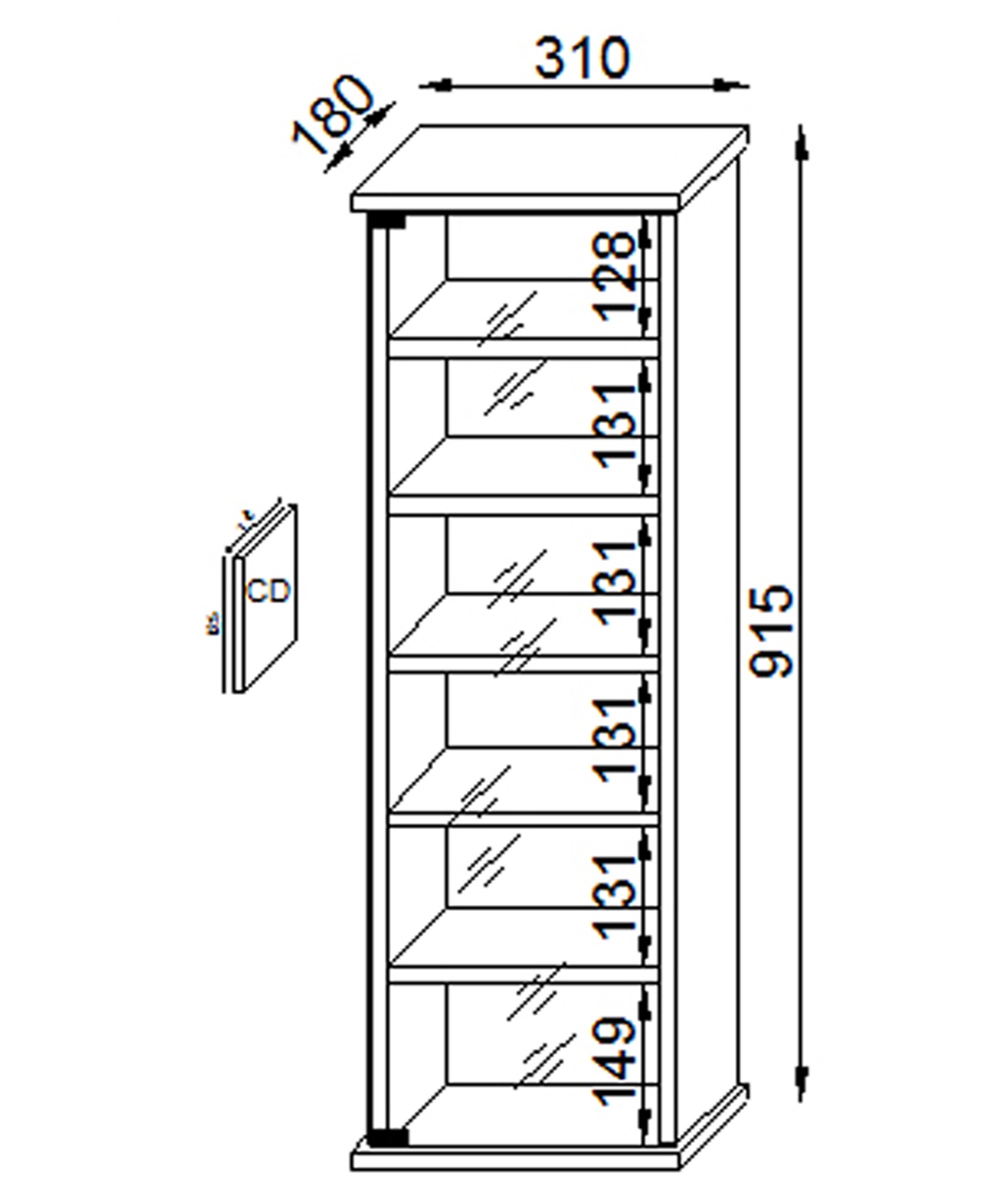 VCM Media-Regal »VCM CD Regal Holz | platzsparender CD Schrank mit ESG-Sicherheitsglastüren für 150 CDs oder 65 DVDs oder 36-Videos | Maße: H. 92 x B. 31 x T. 18 cm | elegantes DVD Regal stehend | Blu ray Regal | CD Regal - Vetro«