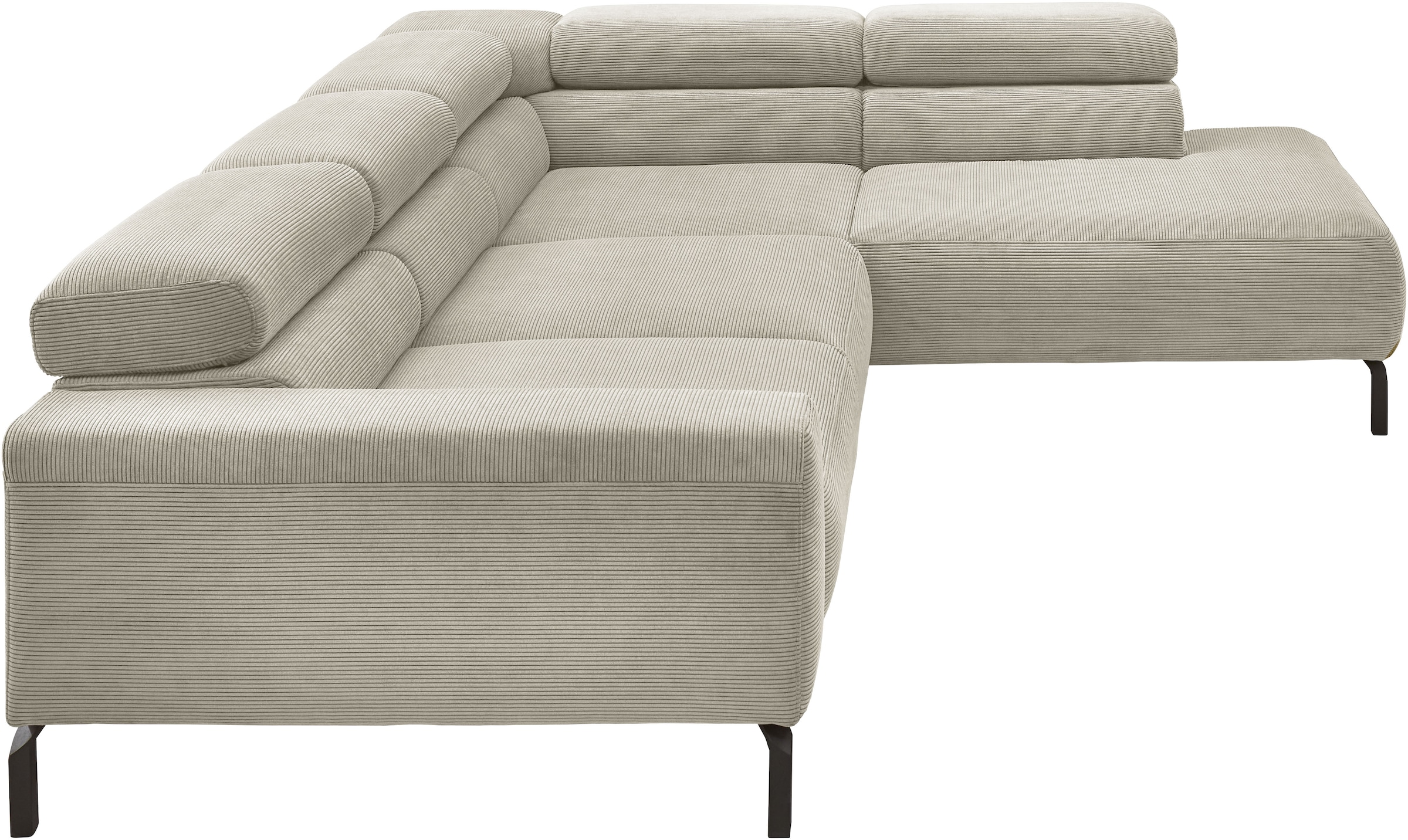 Places of Style Ecksofa »Antonelli, L-Form, inkl. Kopfteilverstellung, Breite 276 cm«, ohne Sitztiefenverstellung, in Feincord, sand