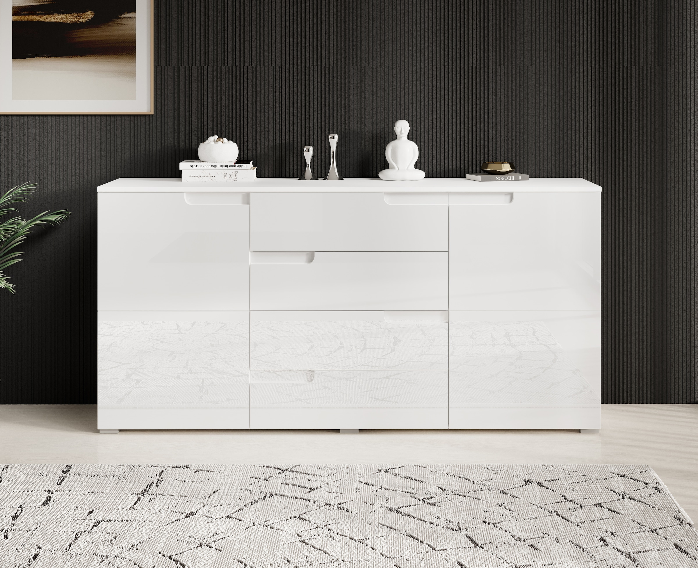 HBZ Sideboard »Spice weiß Hochglanz, Wohnzimmerschrank BxHxT 165x80x40 cm«, (1 St.), Mit 2 Türen, 4 Schubkästen, 2 Einlegeböden verstellbar