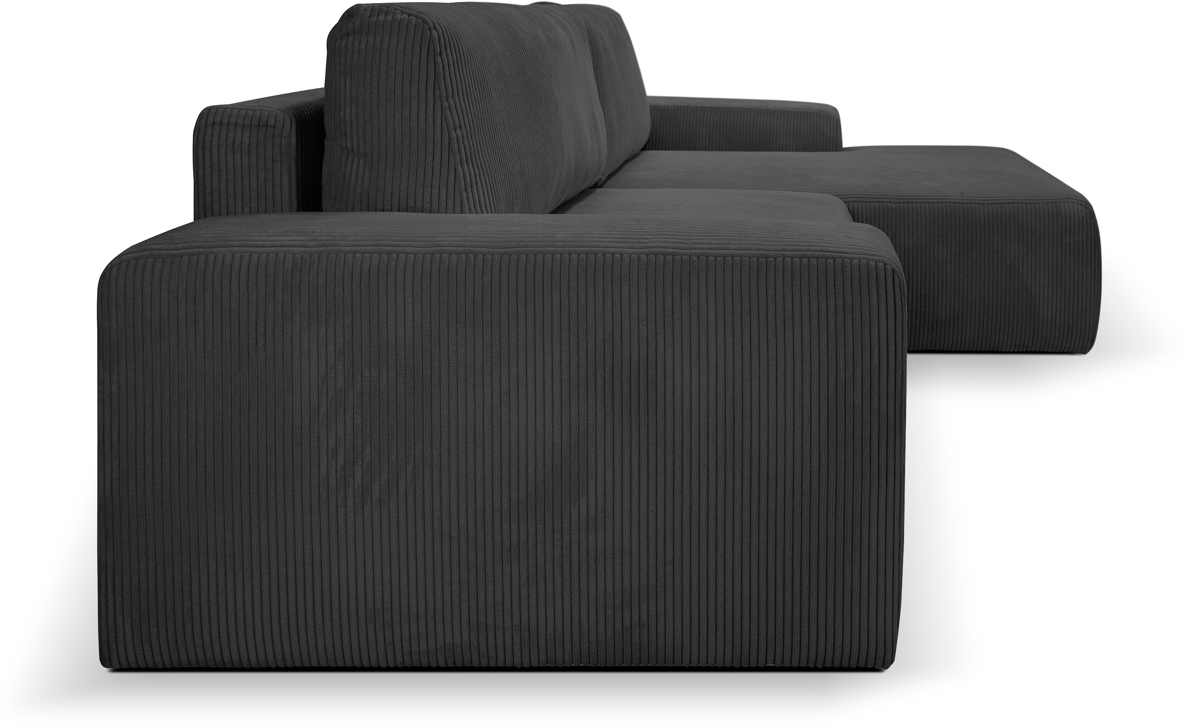 WERK2 Ecksofa »Rotterdam-L, kuschelweiche Trendstoffe Cord und Breitcord, L-Form«, Design Ecksofa in Cord mit Schlaffunktion & Bettkasten, Breite 267cm
