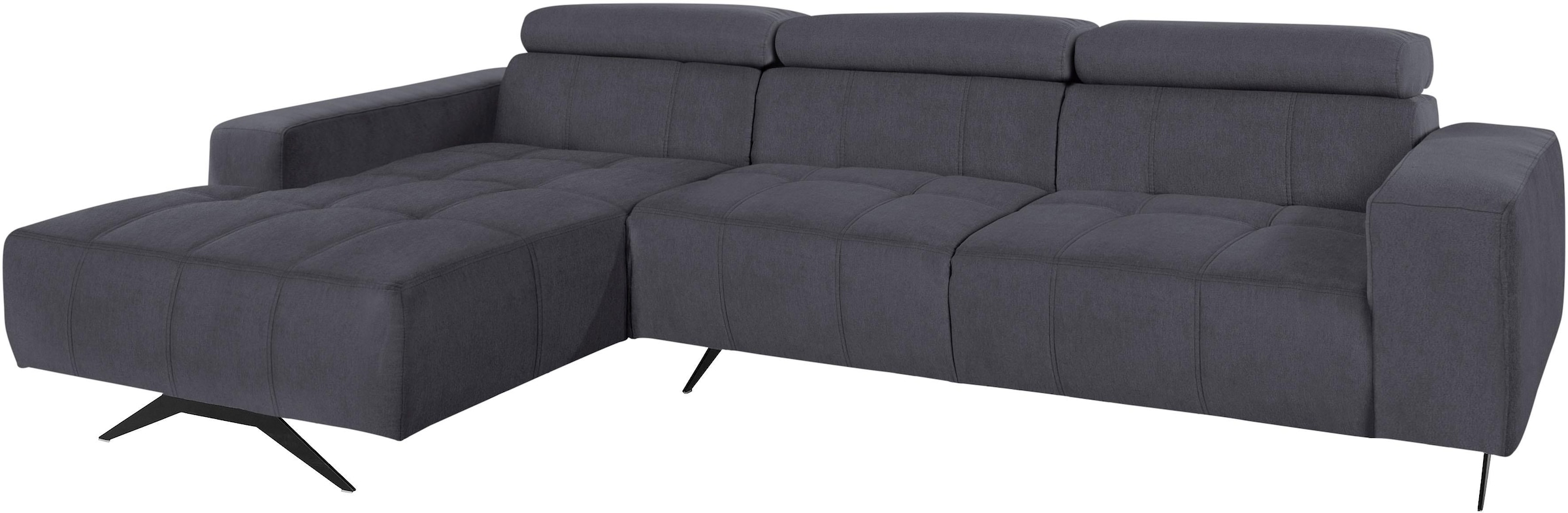 DOMO collection Ecksofa "Trento L-Form, mit Kufenfuß oder Einzelfuß" whlw. verstellbare Kopfteile, passend für gängige Saugroboter