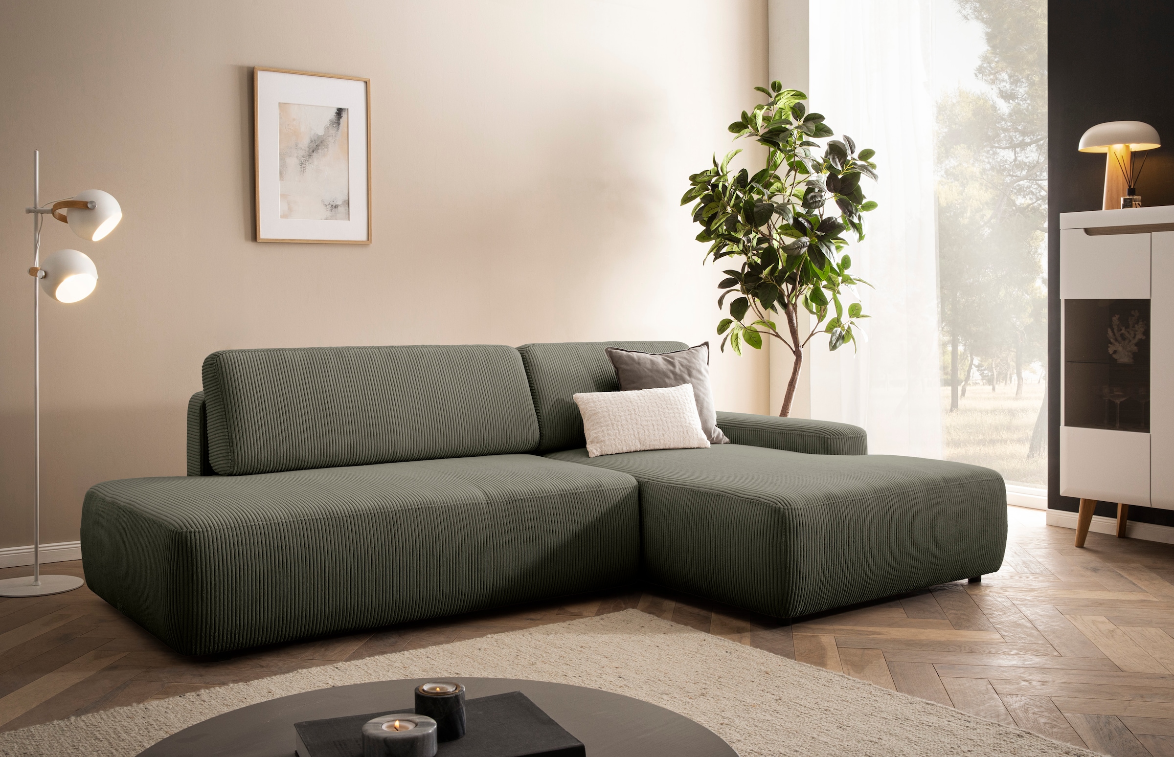 Home affaire Ecksofa "TORGE, Schlafsofa Cord, Samtvelours u. Strukur fein, günstig online kaufen