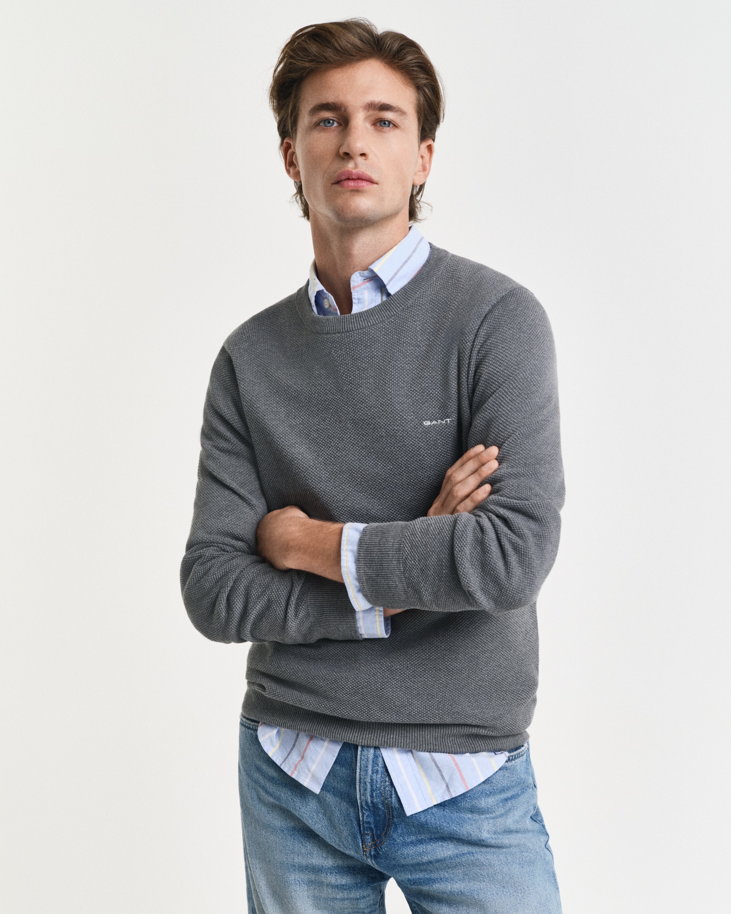 Gant Rundhalspullover "COTTON PIQUE C-NECK", mit Logostickerei auf der Brus günstig online kaufen