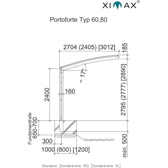 Ximax Einzelcarport »Portoforte Typ 60 Sonderbreite XS-mattbraun«,  Aluminium, 225 cm, braun, Aluminium auf Raten | BAUR