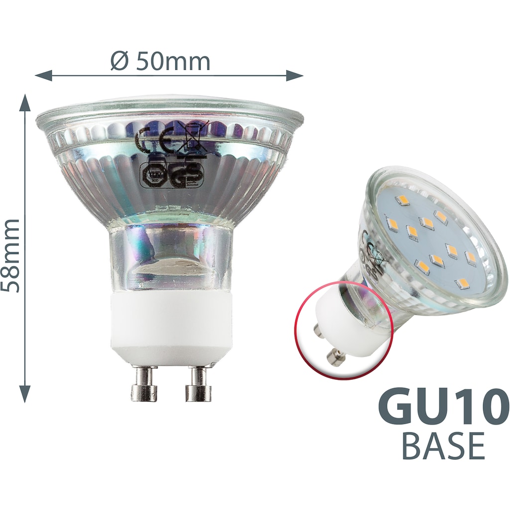 B.K.Licht LED-Leuchtmittel, GU10, 10 St., Warmweiß, LED Lampe Glühbirne 3 Watt 250 Lumen SET 3.000 Kelvin Energiesparlampe