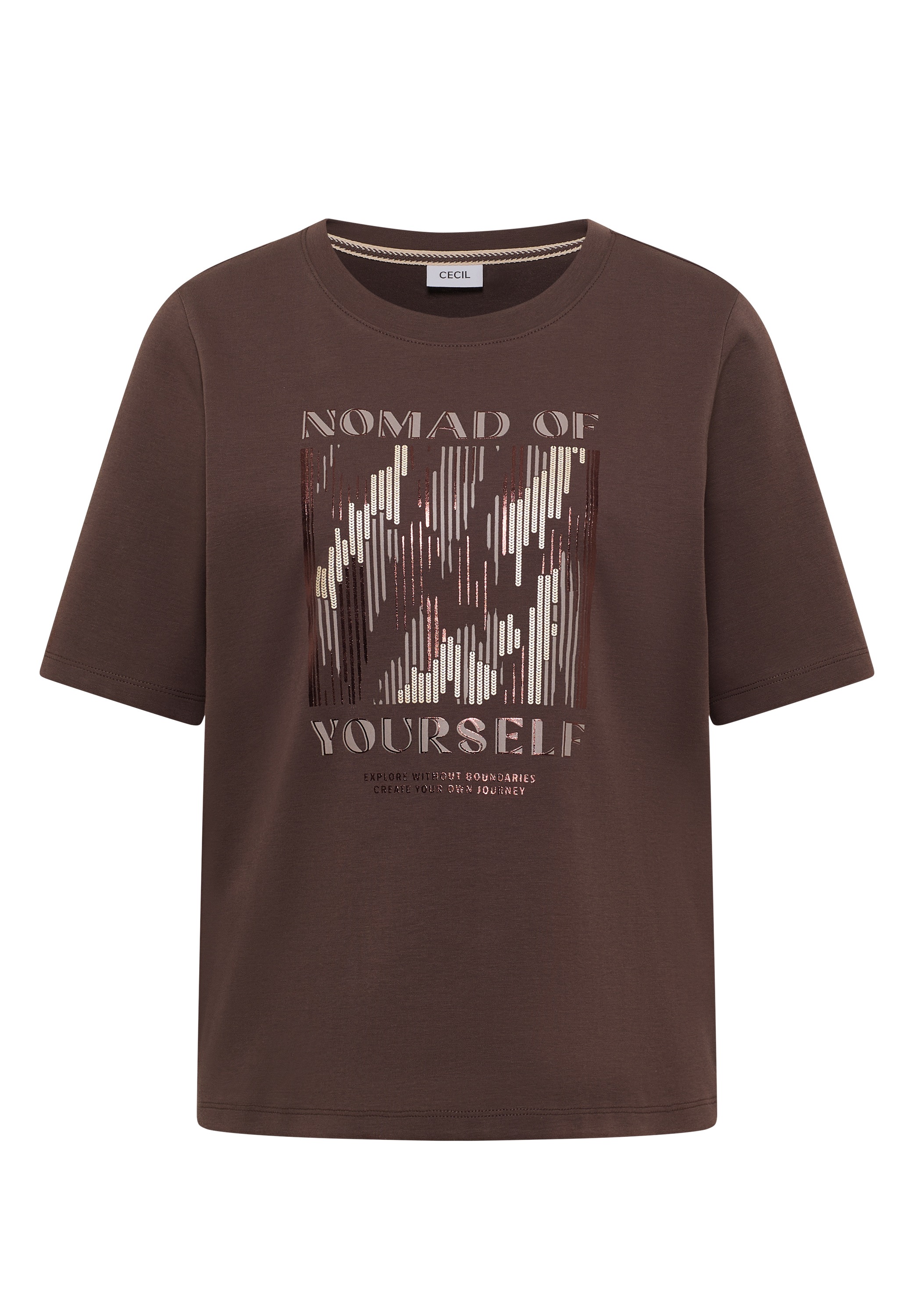 Print-Shirt CECIL, Damen, Gr. M (40), macchiato braun, Web, 100% Baumwolle, bedruckt, comfort fit normal, Rundhals, abgesteppt, Shirts, mit Wording und Print 3