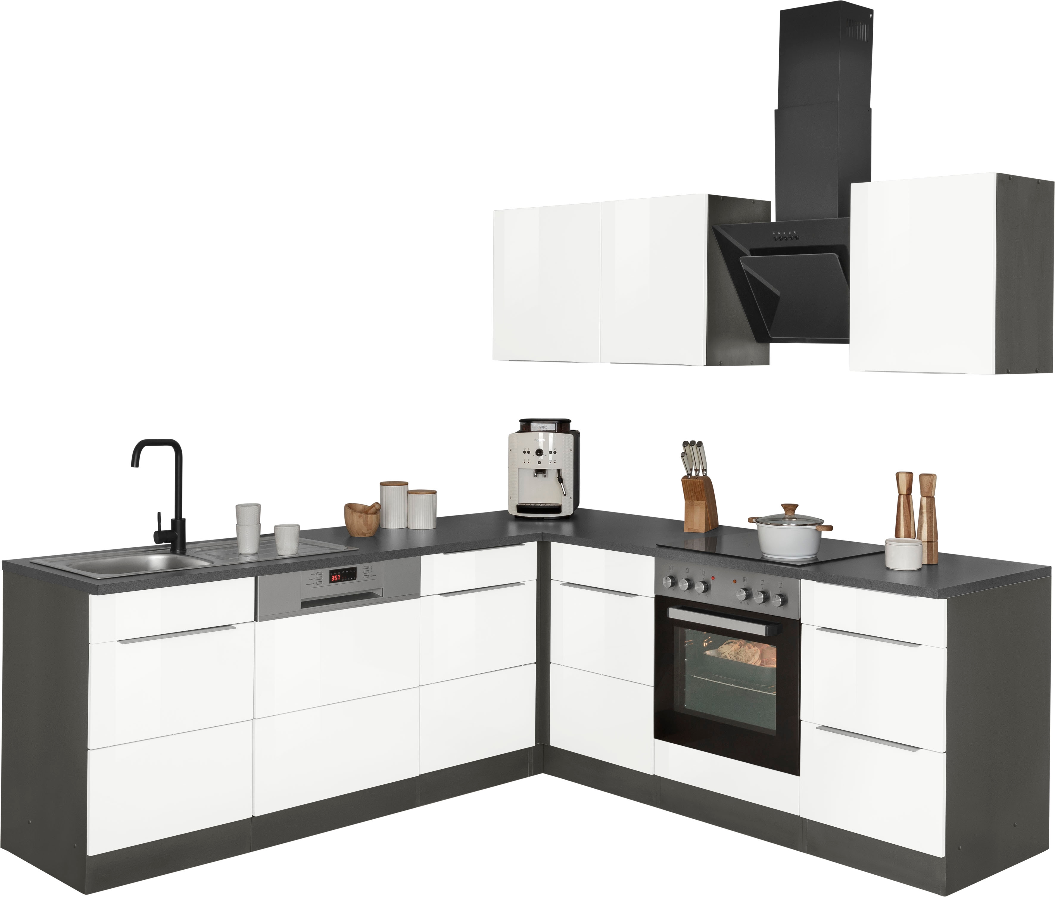 KOCHSTATION "KS-Brindisi" Stellbreite 220/220 cm, wahlweise mit E-Geräten, mit MDF-Fronten