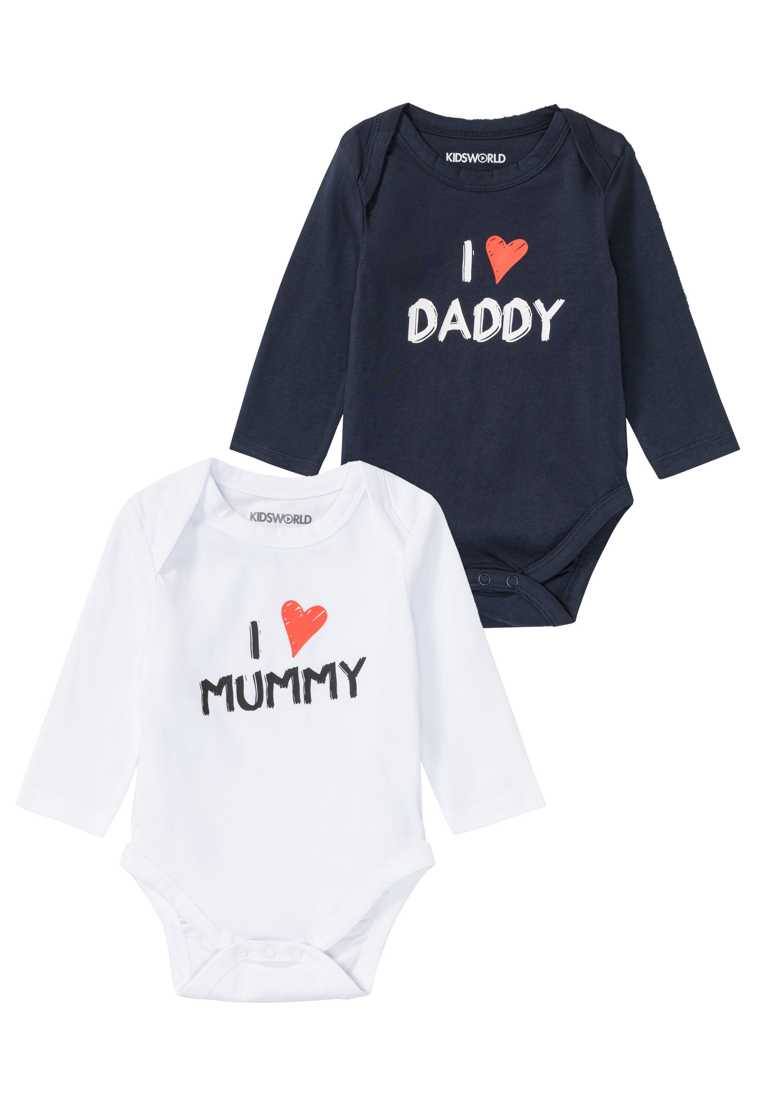 KIDSWORLD Langarmbody "2er Pack Baby-Body Sprüche, Mummy&Daddy" Packung, 2, 2 Stk. aus Bio-Baumwolle