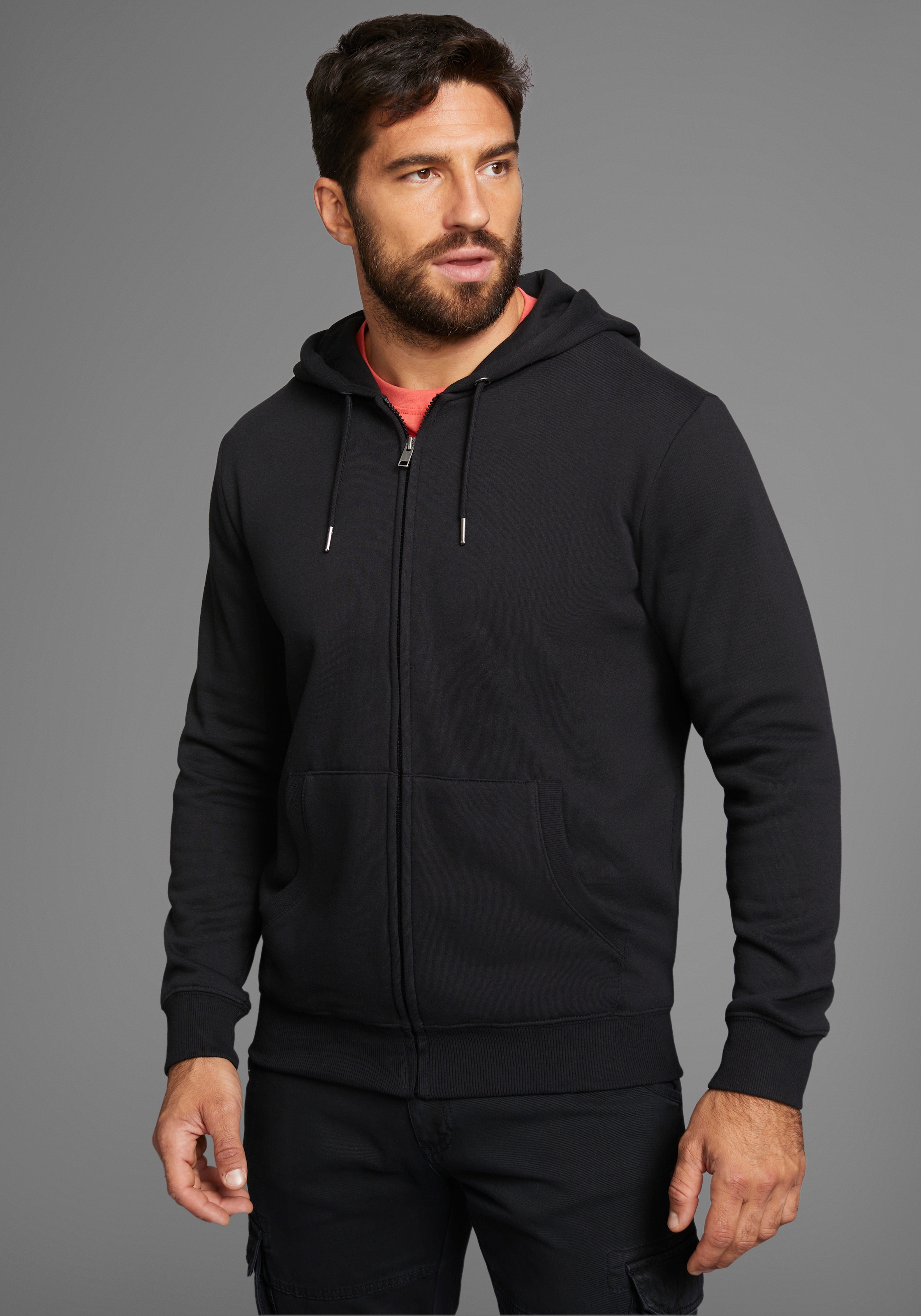 Mans World Kapuzensweatjacke mit Kapuze und Kordelzügen, normale Passform