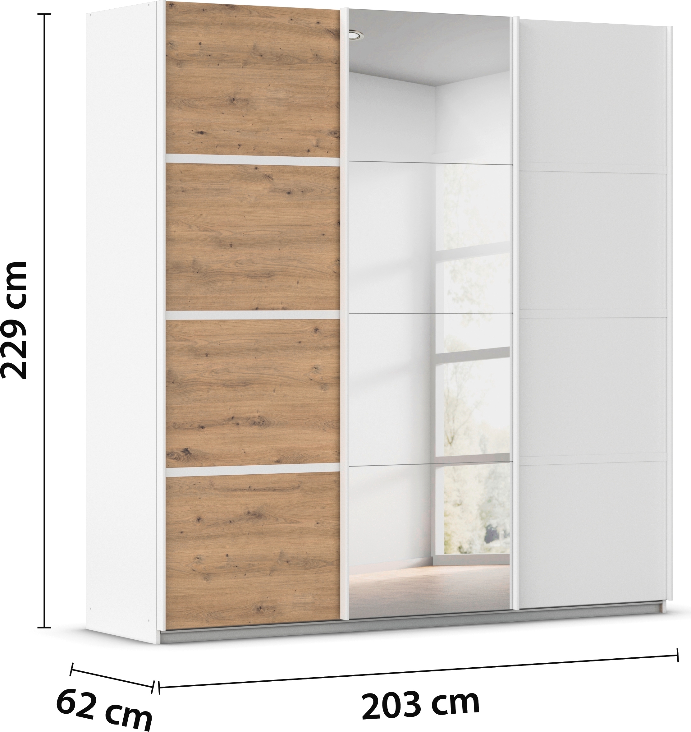 rauch Kleiderschrank »Schwebetürenschrank Garderobe Schrank TOP ANGEBOT Avola«, (in 3 verschiedenen Ausstattungen BASIC/CLASSIC/PREMIUM inkl. Spiegel), mit eleganten Zierleisten in Chrom, Schwarz oder Weiß MADE IN GERMANY