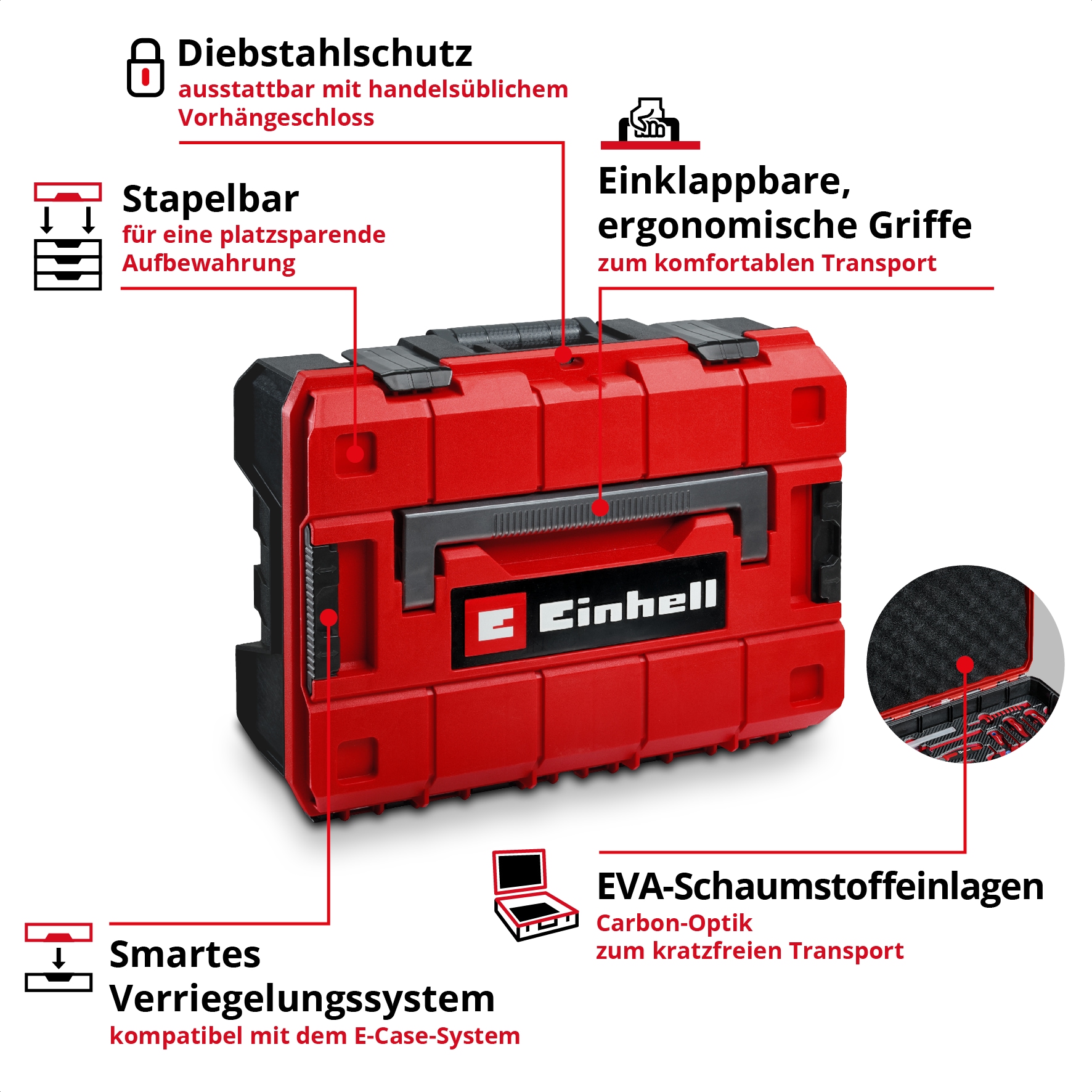 Einhell Werkzeugset »E-CASE«, (80 tlg.), Kompatibel mit dem Einhell E-Case System