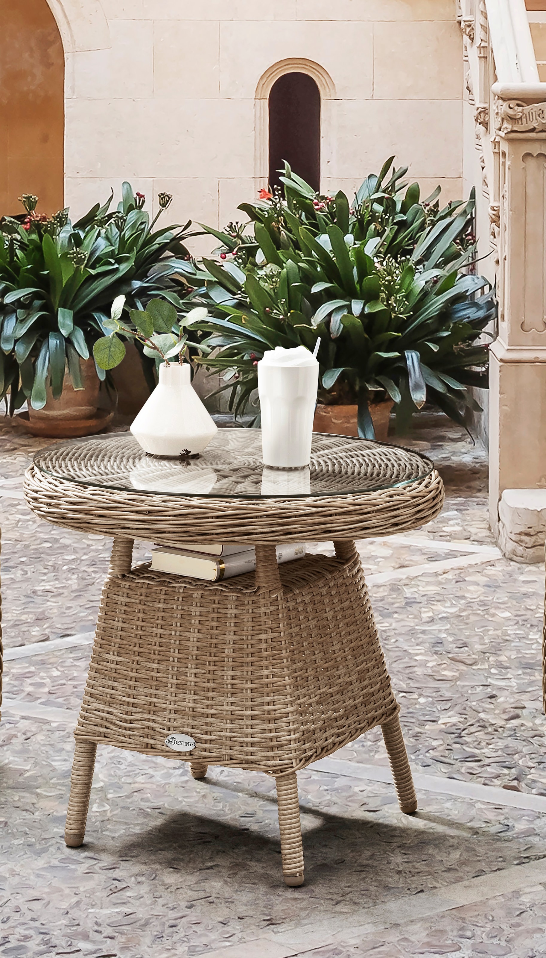 Destiny Gartentisch "MALAGA", Ø: 60cm x H: 55cm, Aluminium, Polyrattan günstig online kaufen