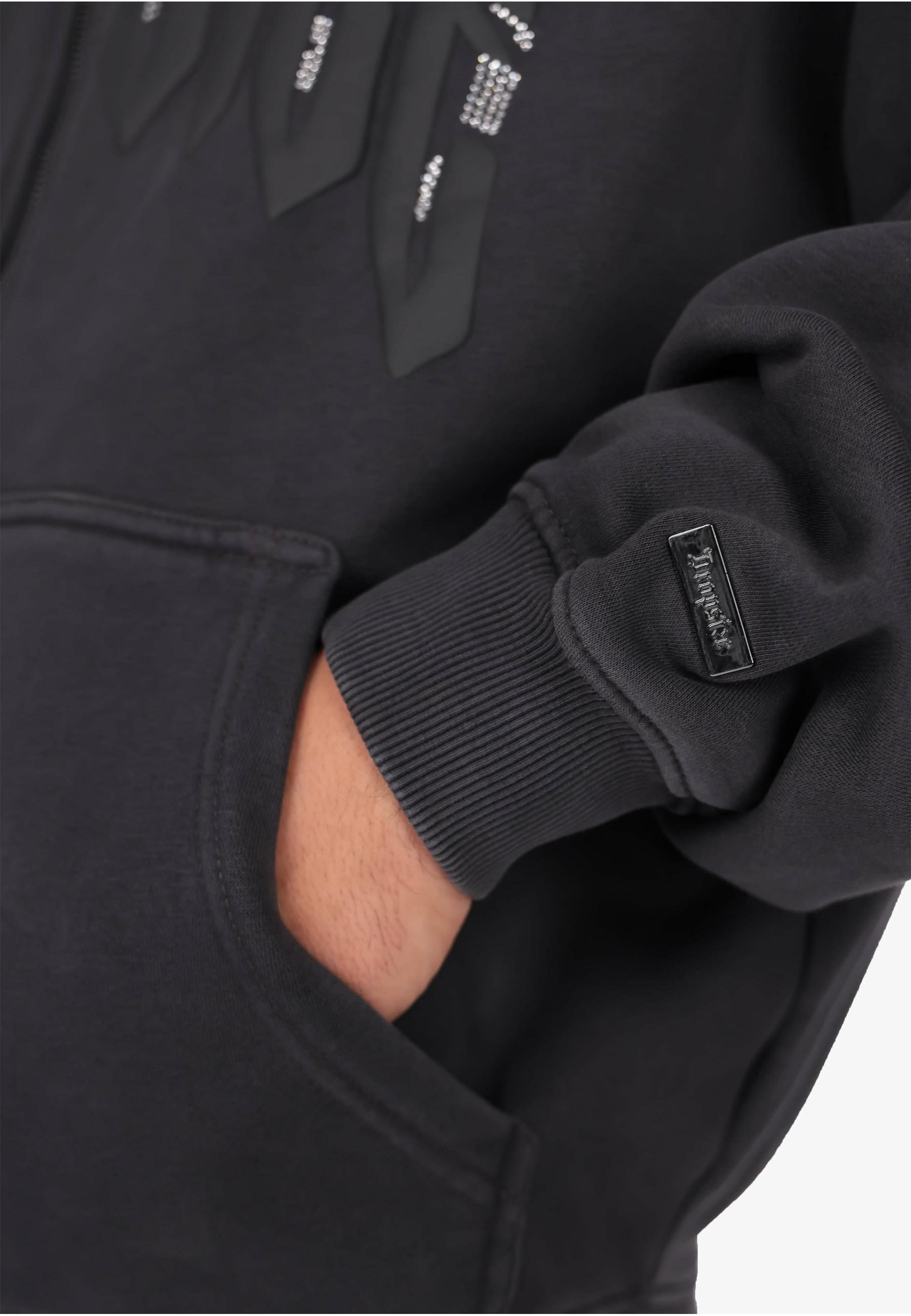 Dropsize Sweatjacke »Dropsize LAYERED RHINESTONE PRINT ZIP HOODIE«
