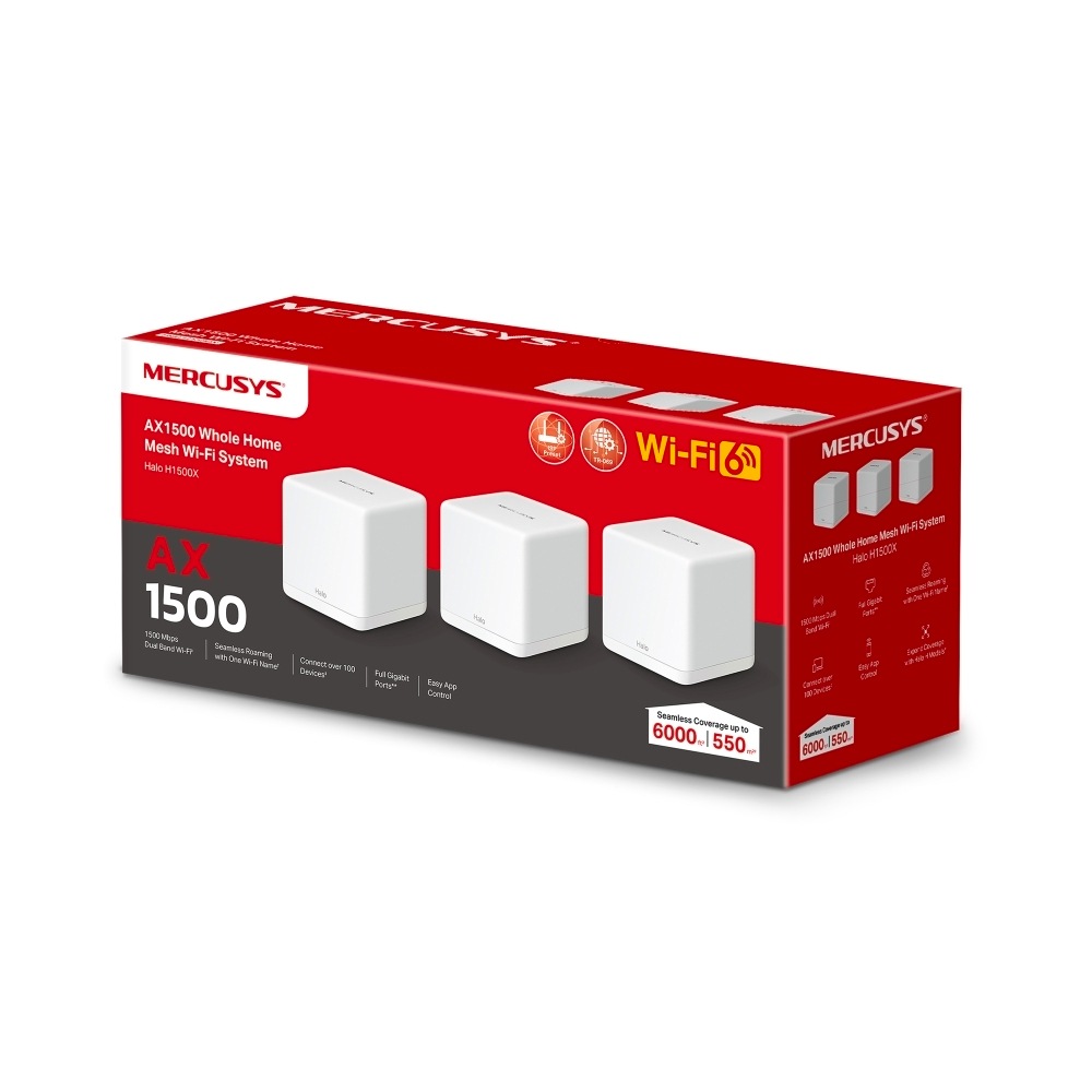 TP-Link WLAN-Router »Mercusys Halo H1500X AX1500 Whole Home Mesh-System Wi-Fi 6 3er Pack«, (Set, 3x H1500X)