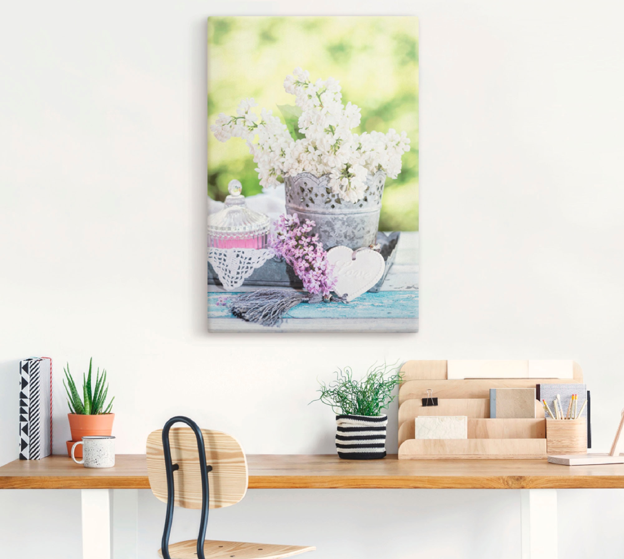 Artland Wandbild »Flieder und Shabby Chic Stillleben I«, Blumen, (1 St.), als Leinwandbild, Poster, Wandaufkleber in verschied. Größen